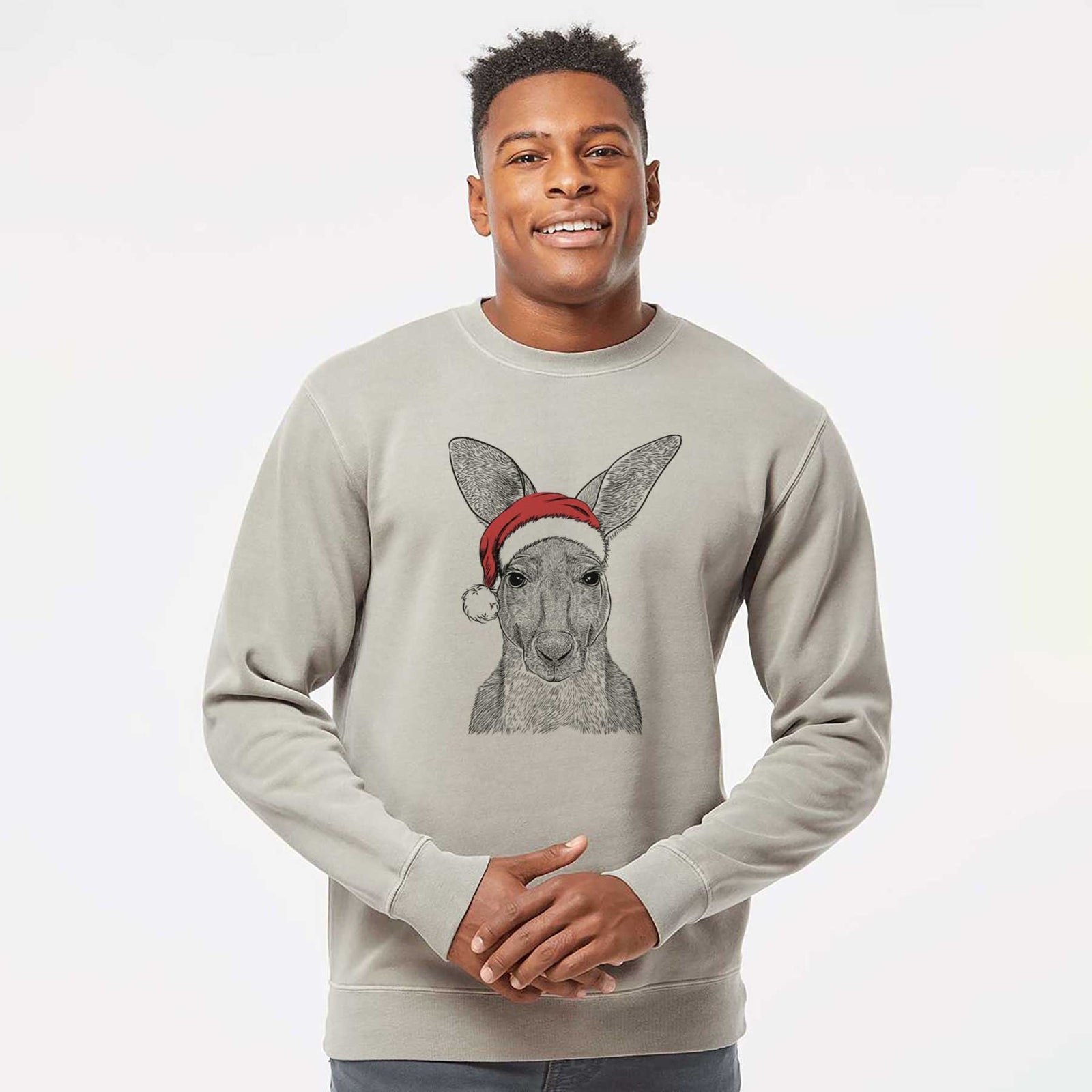 Santa Roger the Red Kangaroo - Unisex Pigment Dyed Crew Sweatshirt