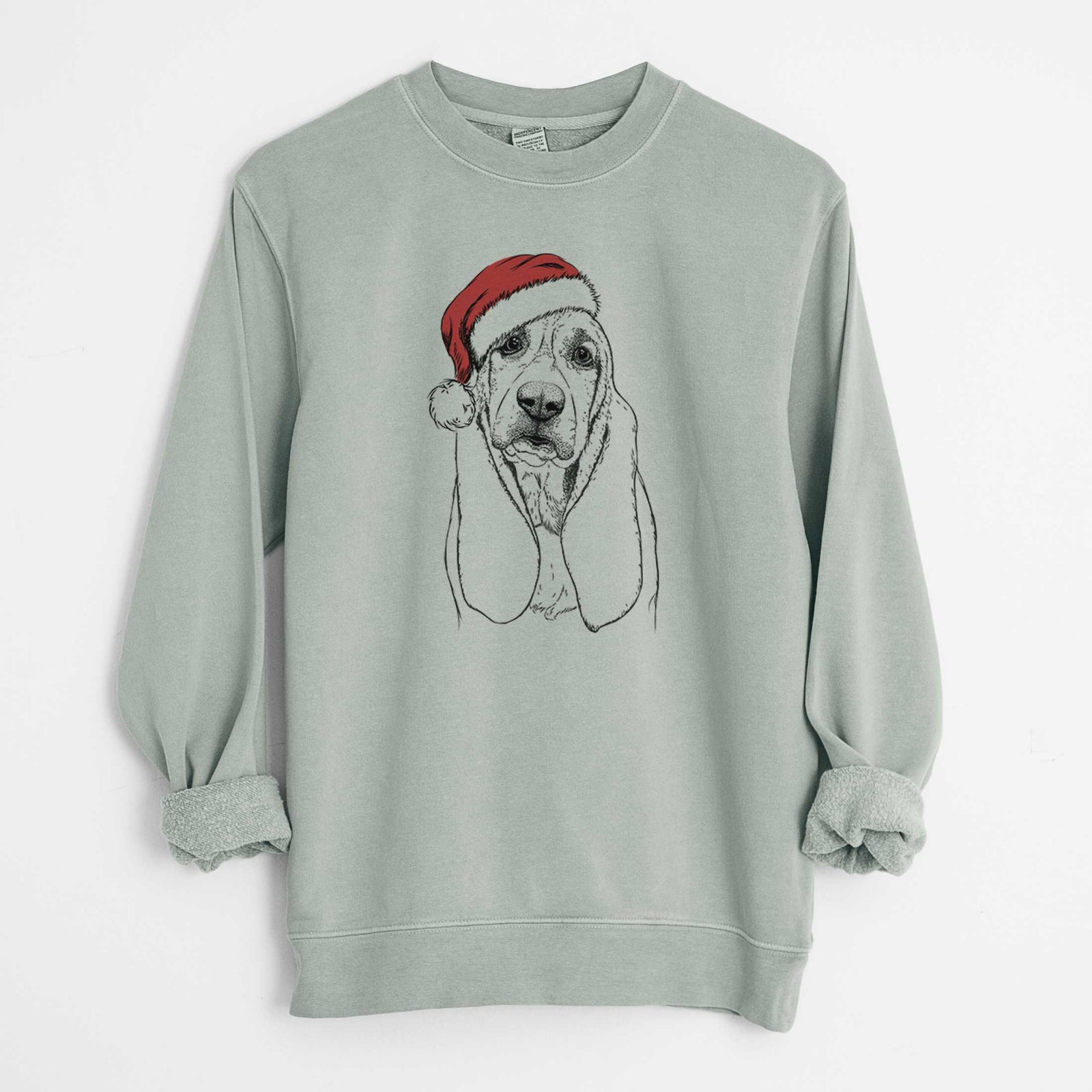 Santa Rolo the Basset Hound - Unisex Pigment Dyed Crew Sweatshirt