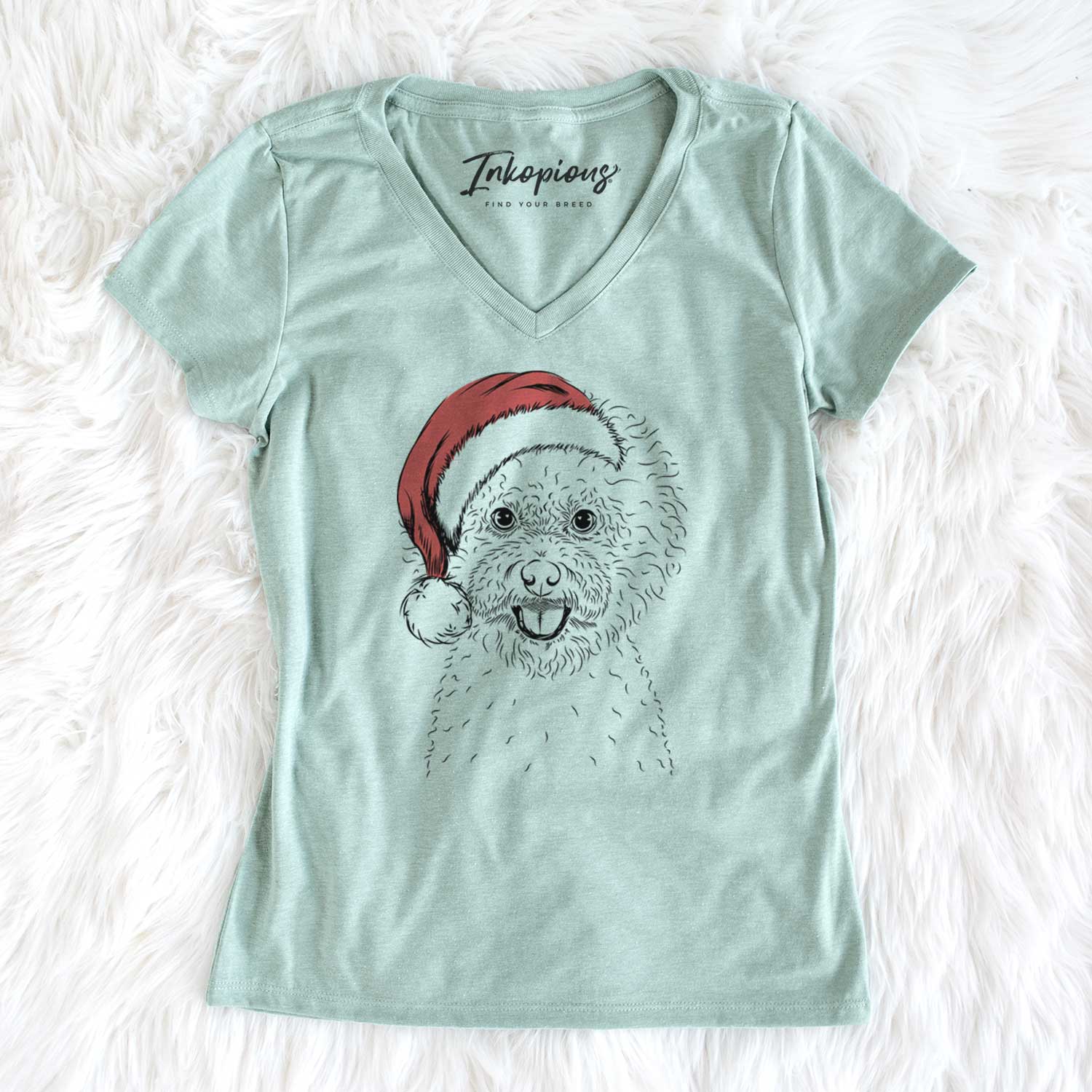 Santa Ross the Bichon Frise - Women's V-neck Shirt