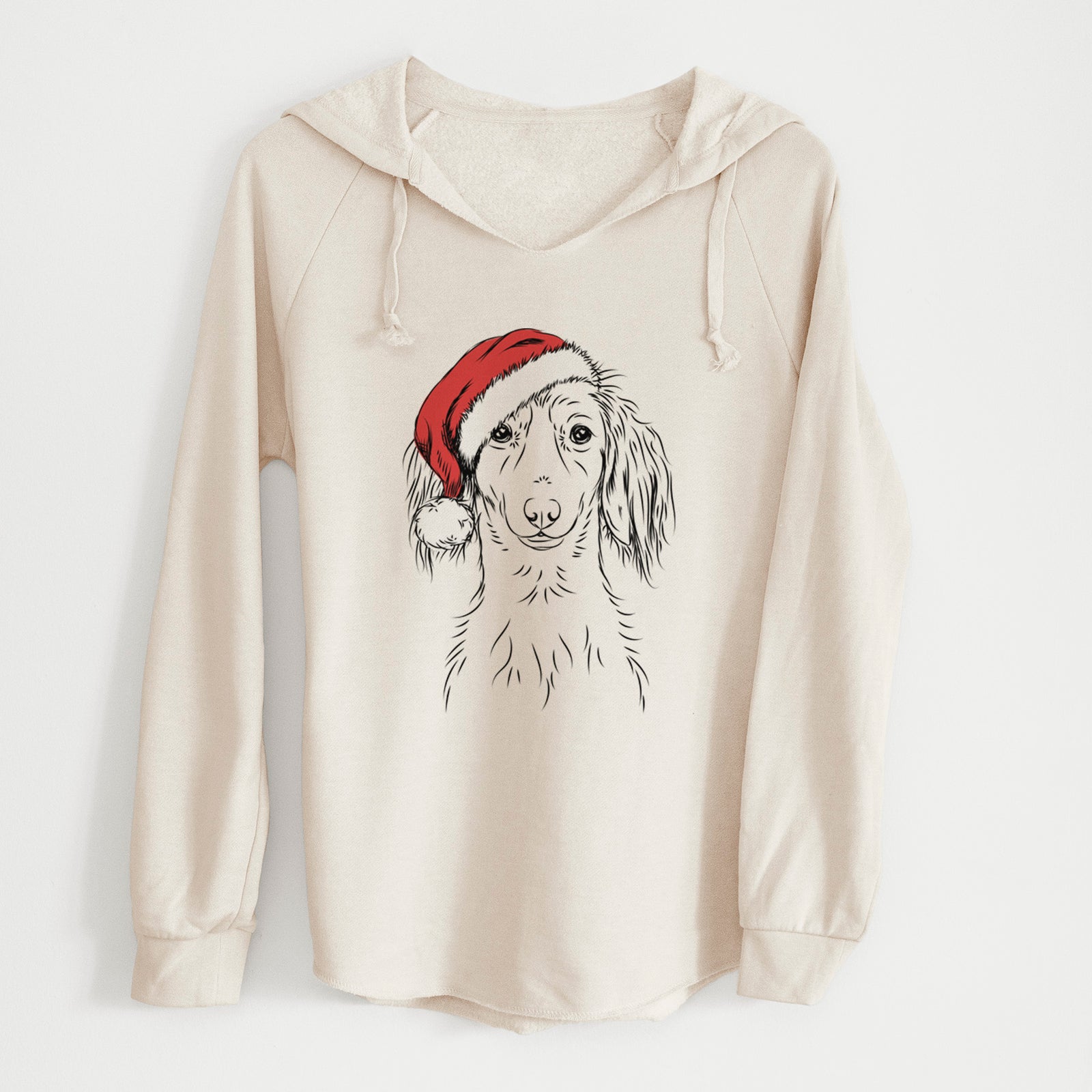 Santa Roux the Long Haired Dachshund - Cali Wave Hooded Sweatshirt
