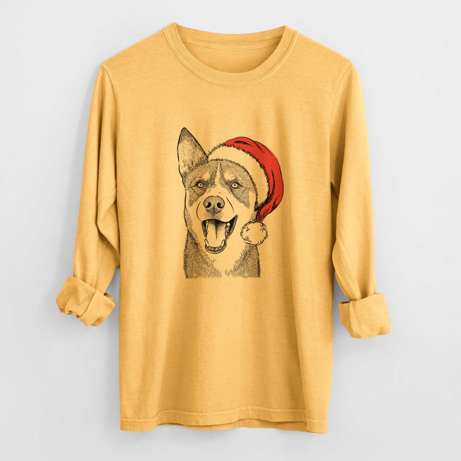 Santa Roux the Siberian Husky - Heavyweight 100% Cotton Long Sleeve