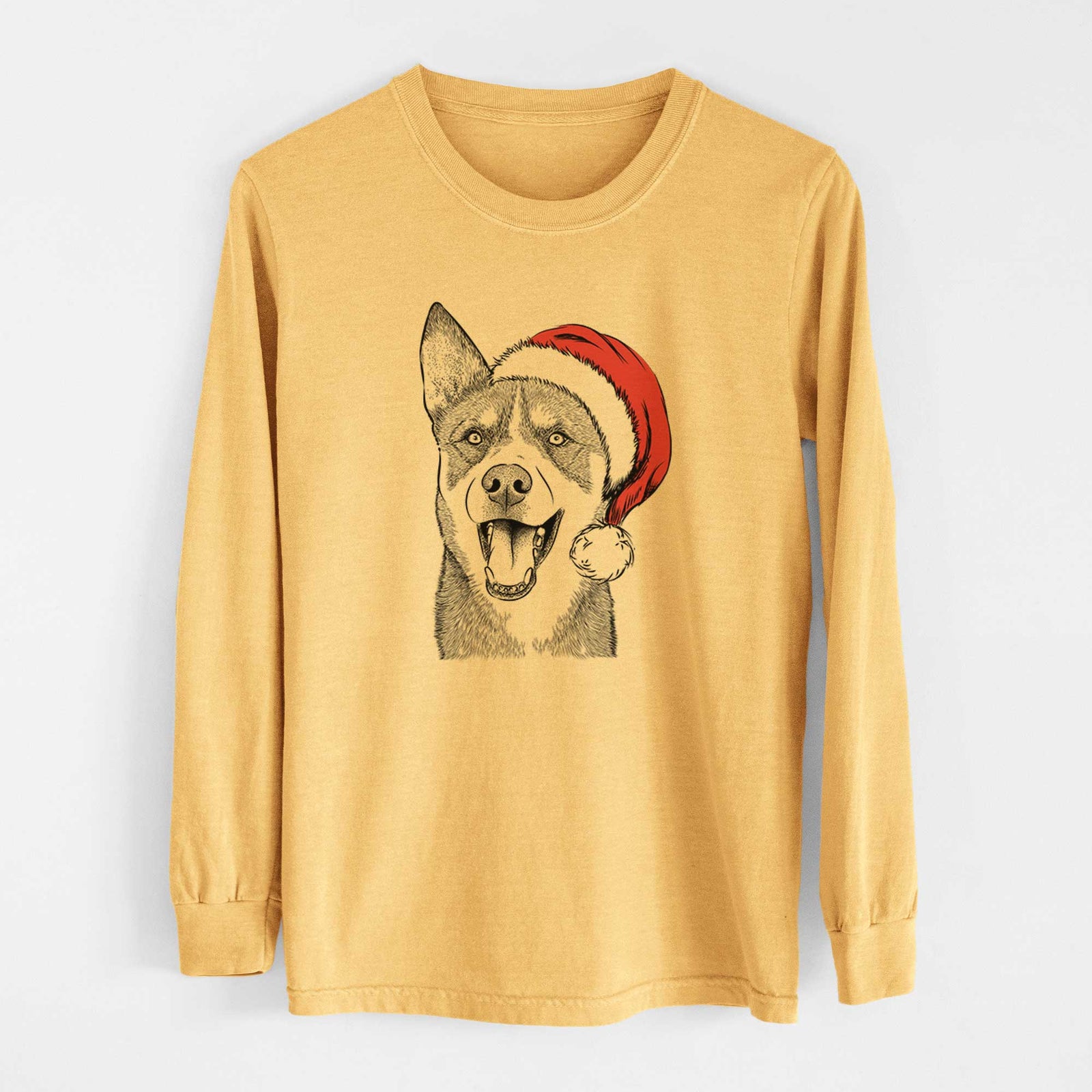 Santa Roux the Siberian Husky - Heavyweight 100% Cotton Long Sleeve