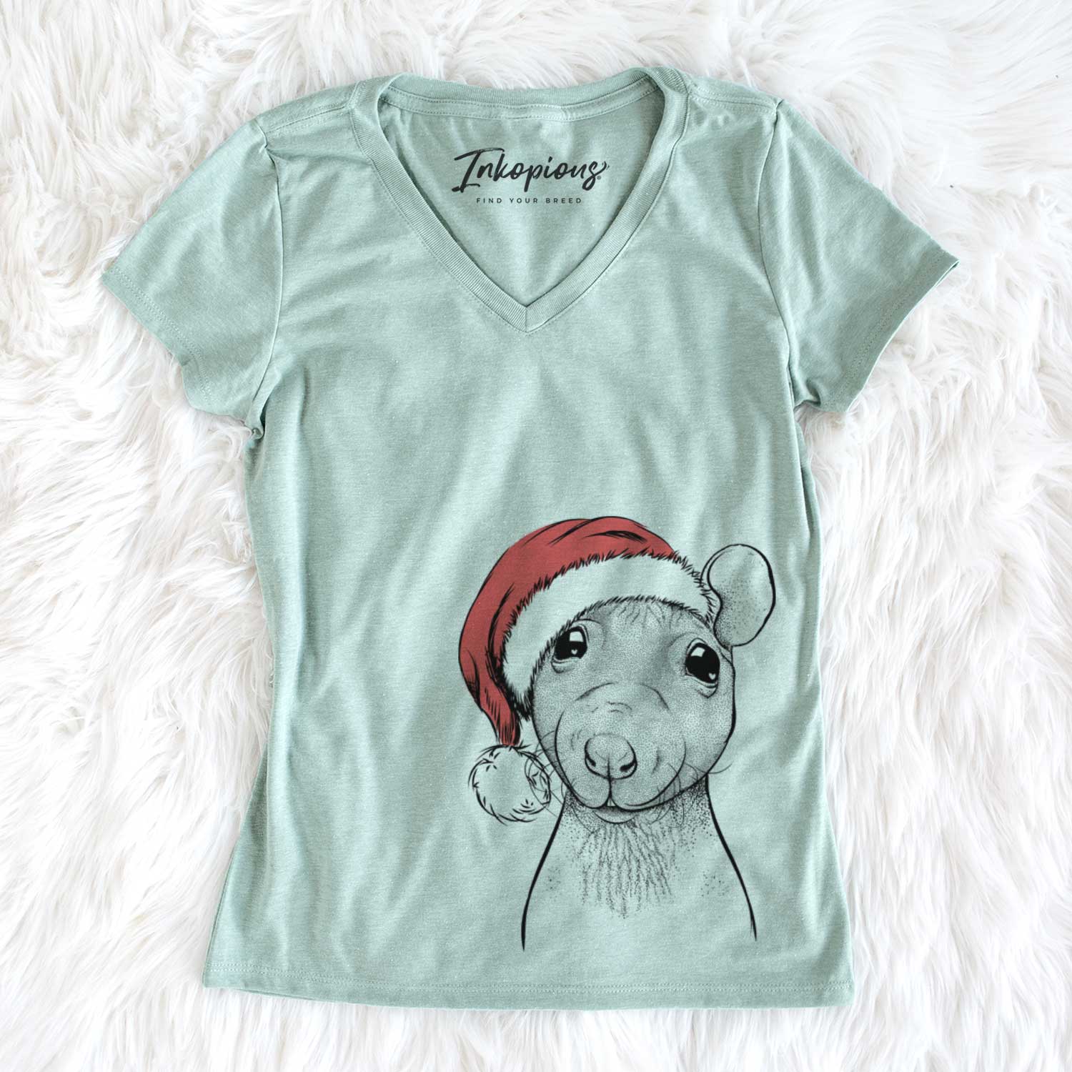 Santa Ruthie the Hairless Rat - Women's V-neck Shirt