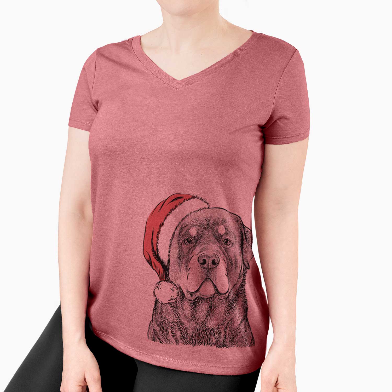 Santa Sarge the Rottweiler - Women's V-neck Shirt