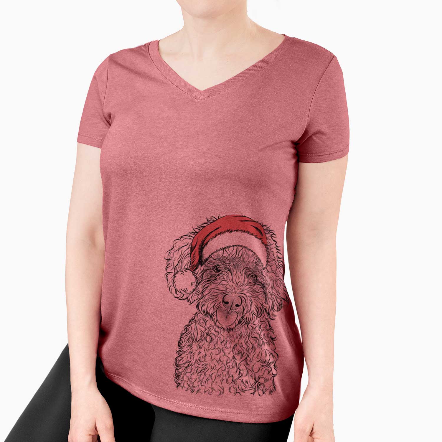 Santa Satsu the Micro Teacup Poodle - Women's V-neck Shirt