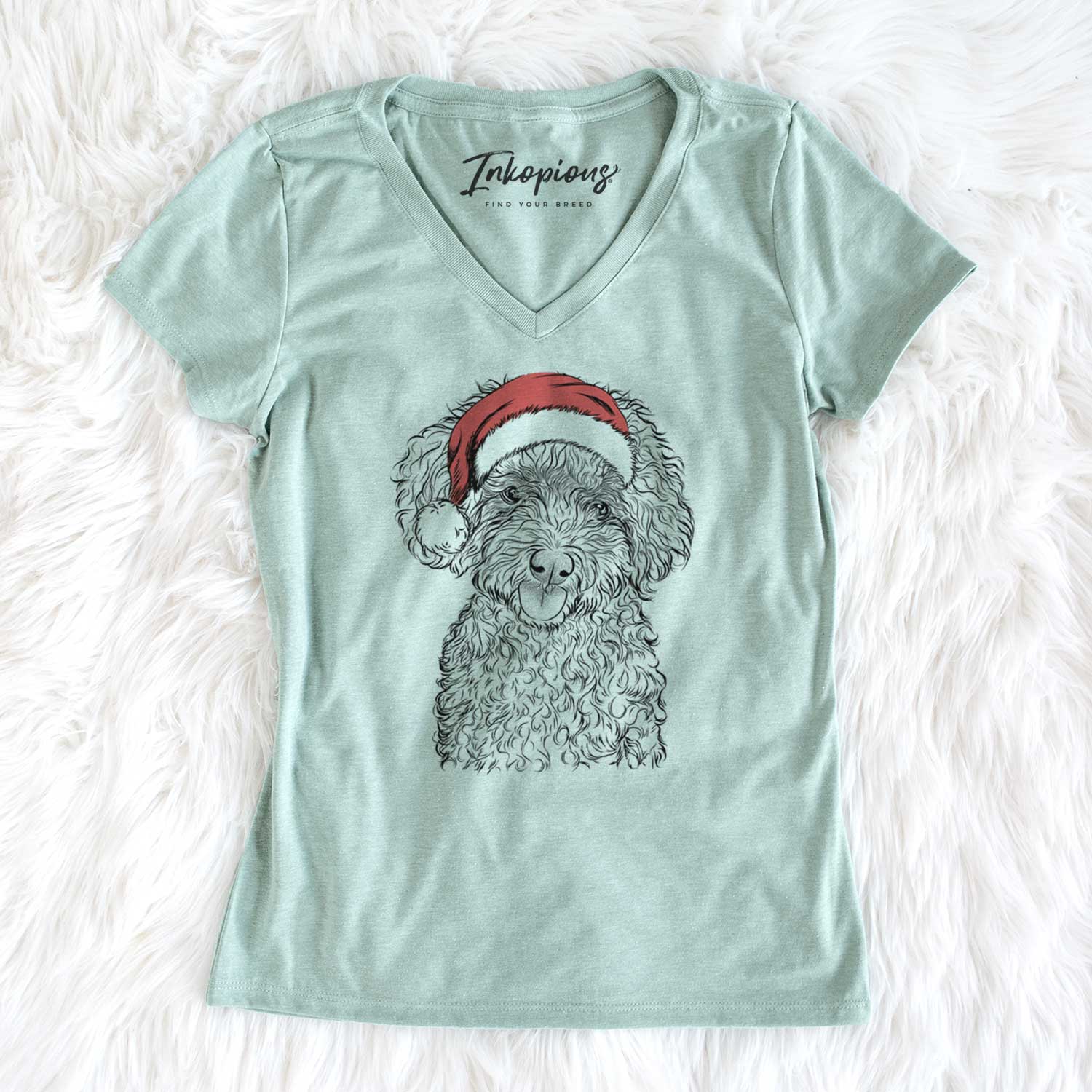 Santa Satsu the Micro Teacup Poodle - Women's V-neck Shirt
