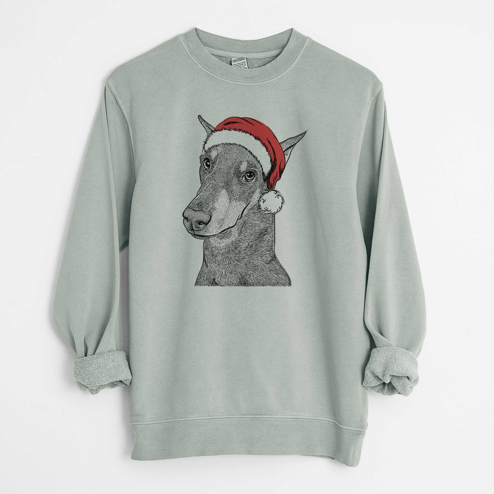 Santa Shelby the Doberman Pinscher - Unisex Pigment Dyed Crew Sweatshirt