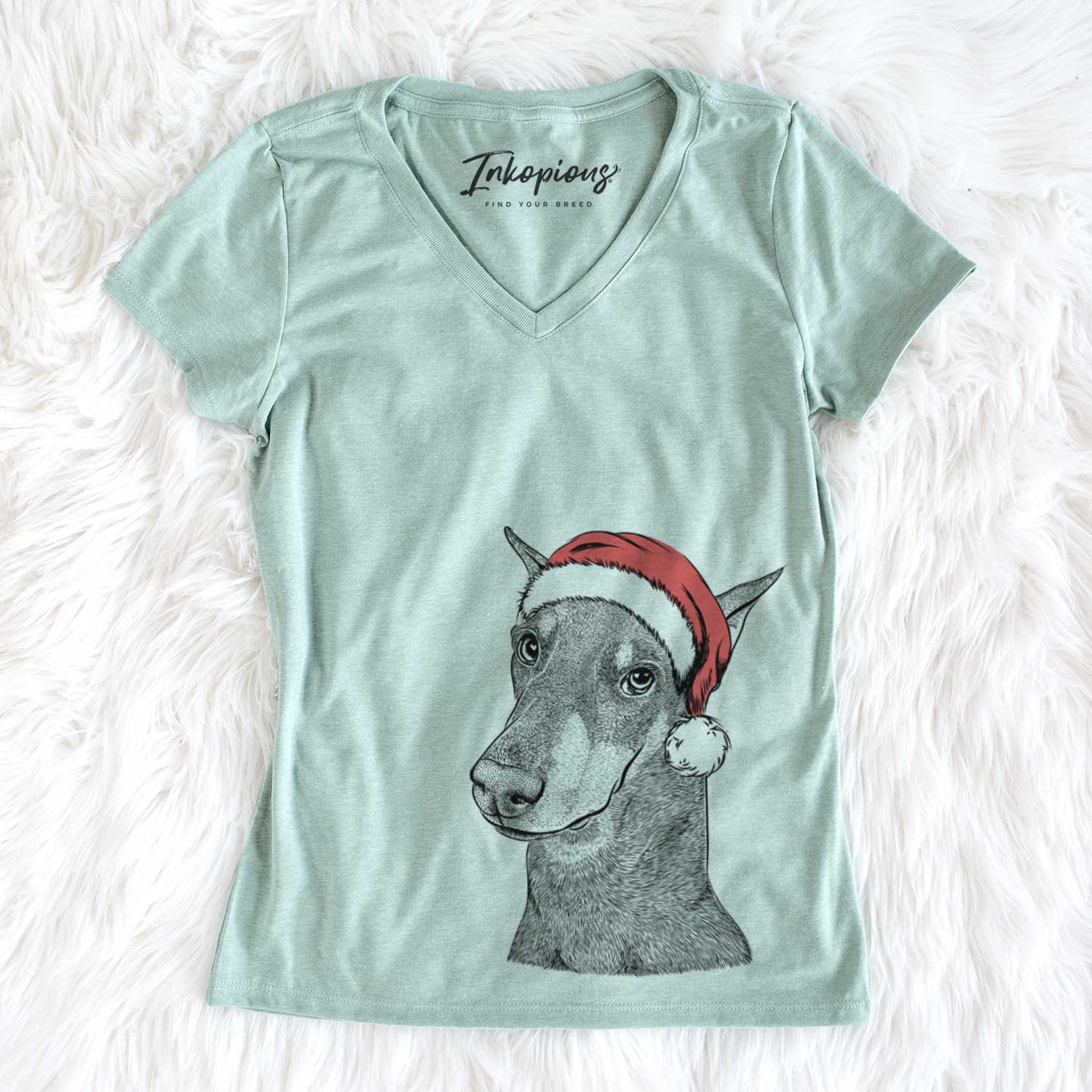 Santa Shelby the Doberman Pinscher - Women's V-neck Shirt