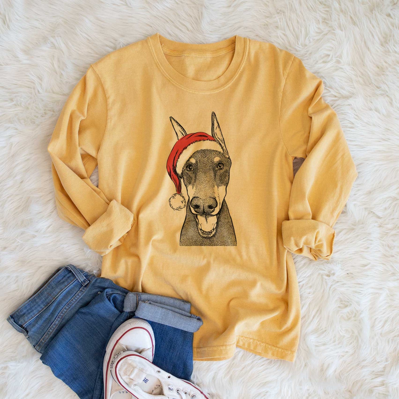 Santa Sir Duke the Doberman Pinscher - Heavyweight 100% Cotton Long Sleeve