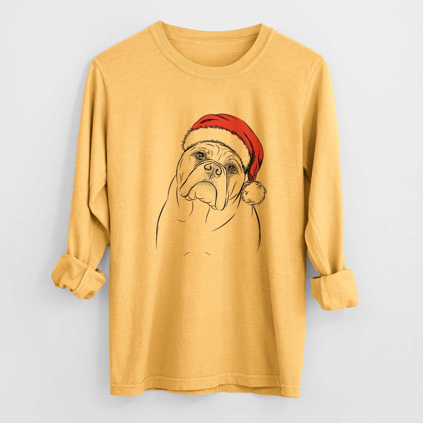 Santa Sir Louis the English Bulldog - Heavyweight 100% Cotton Long Sleeve