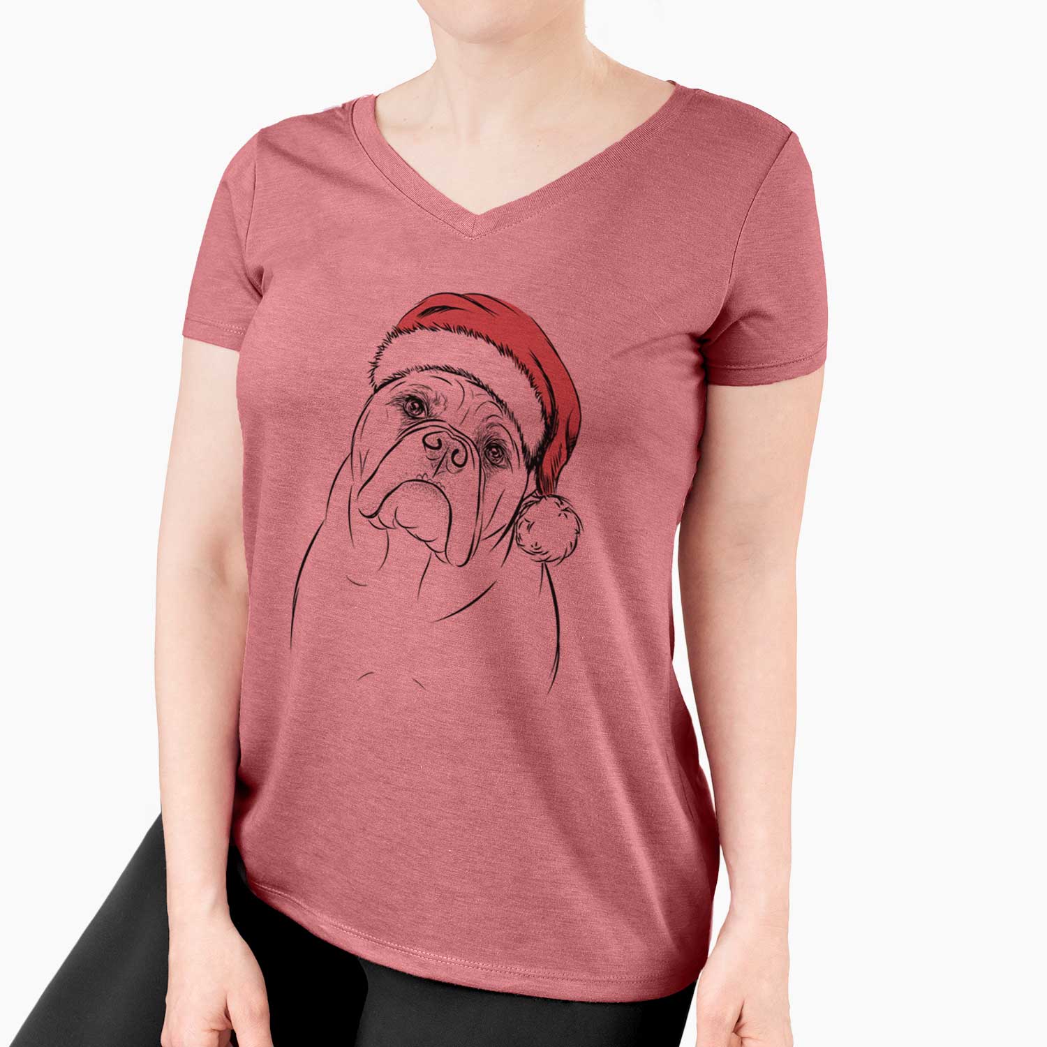 Santa Sir Louis the English Bulldog - Women's V-neck Shirt