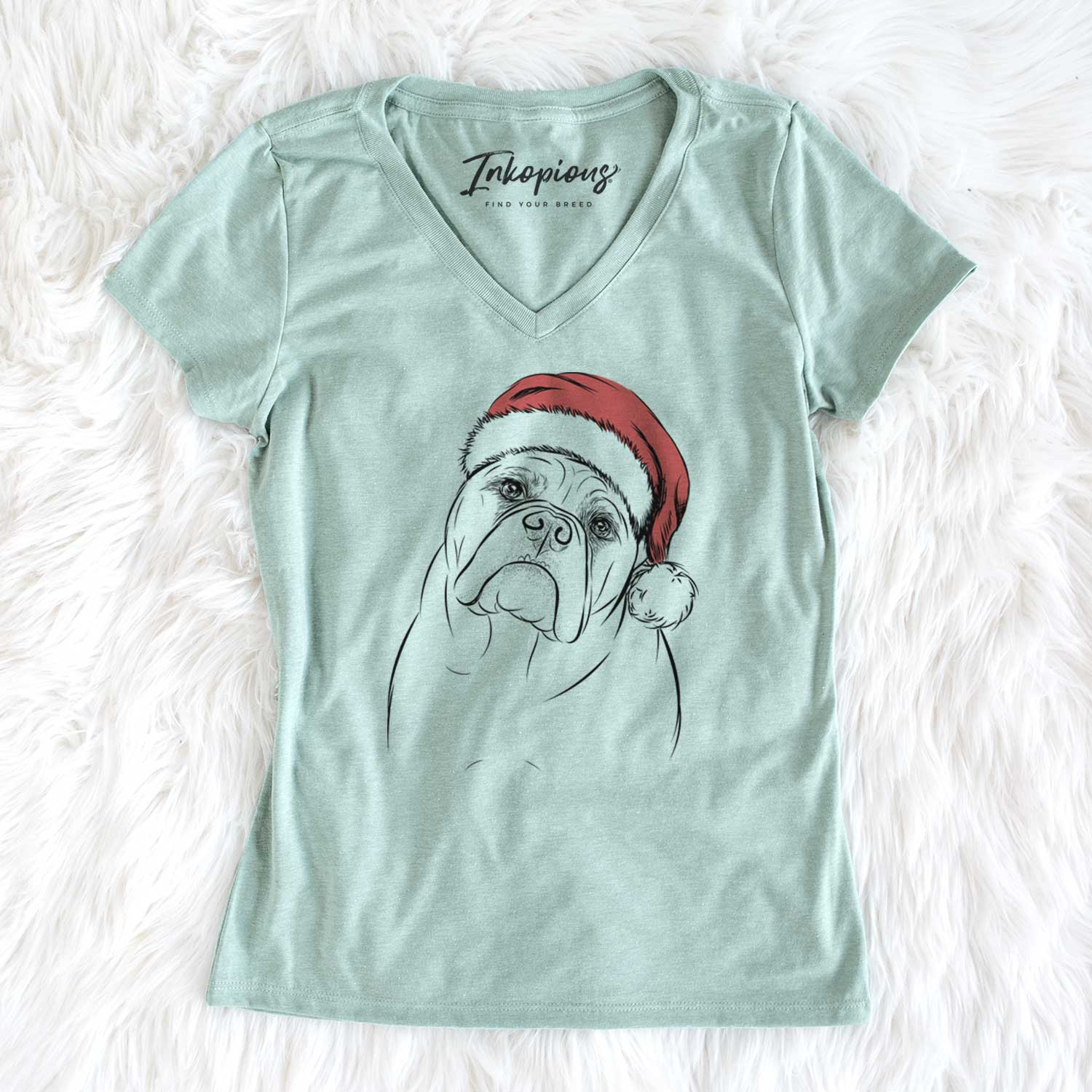 Santa Sir Louis the English Bulldog - Women's V-neck Shirt