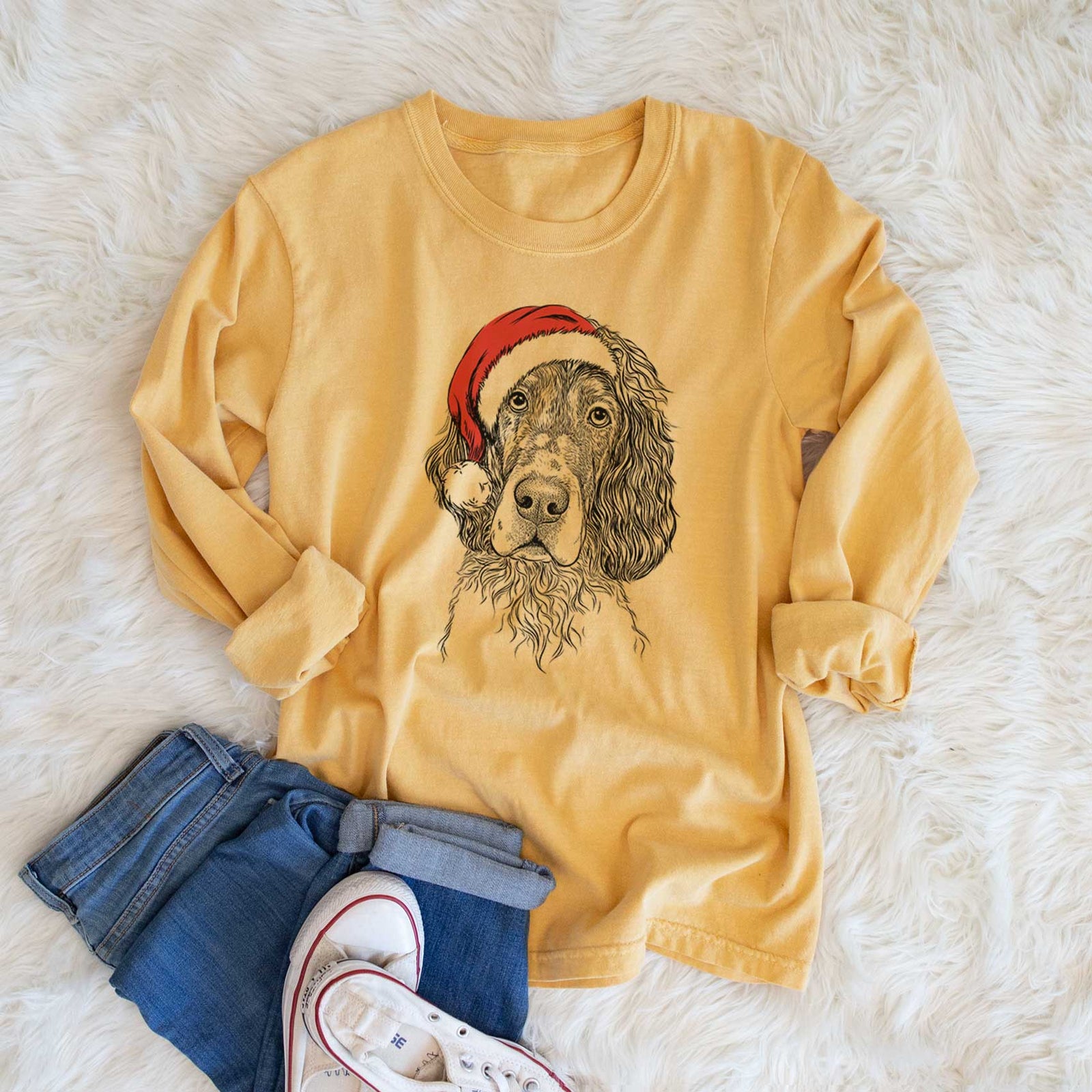 Santa Sir Rexford the Blue Belton English Setter - Heavyweight 100% Cotton Long Sleeve
