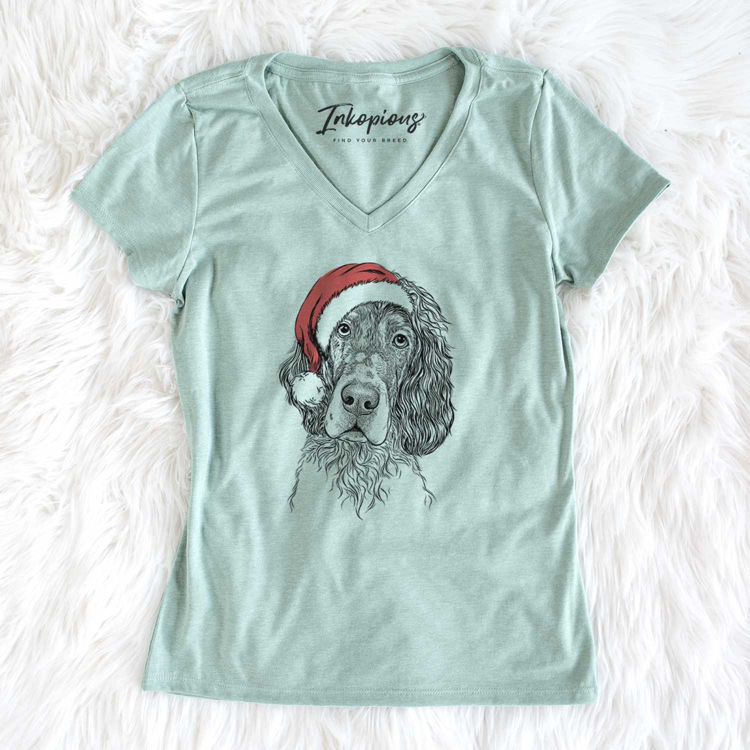 Santa Sir Rexford the Blue Belton English Setter - Women's V-neck Shirt