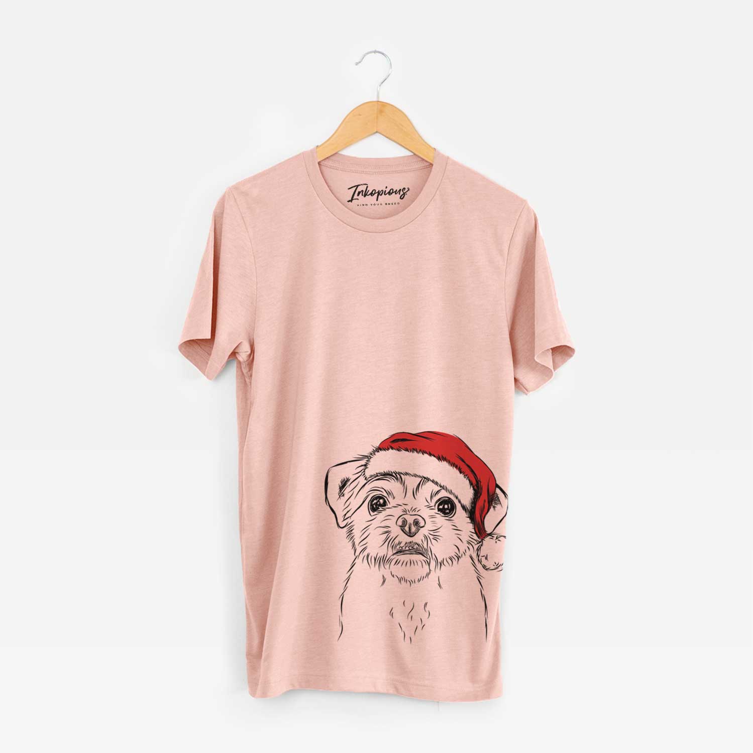 Hand-drawn sketch of Smash the Shih Tzu wearing a Santa hat on a Peach Unisex crewneck