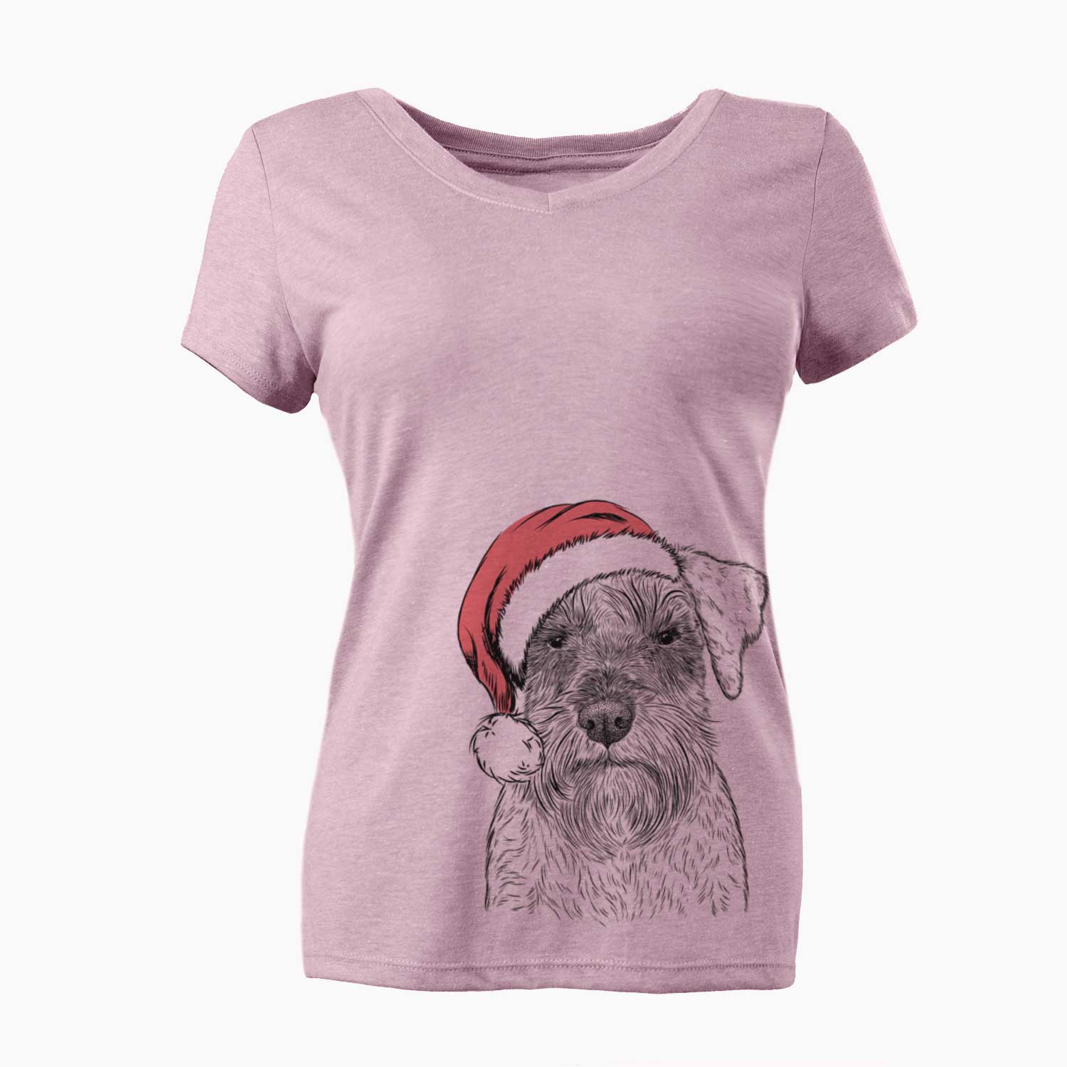 Santa Smokey the Miniature Schnauzer - Women's V-neck Shirt