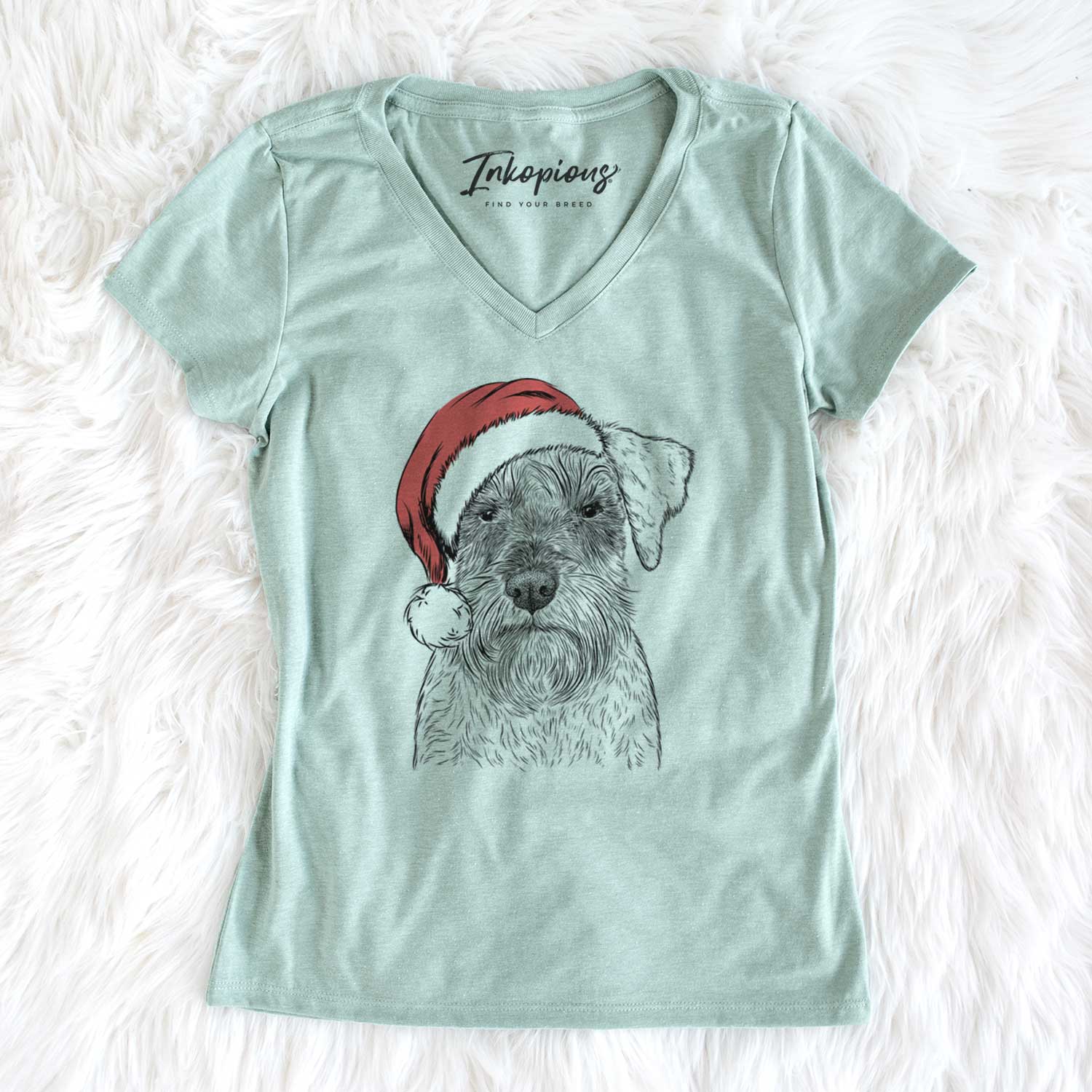 Santa Smokey the Miniature Schnauzer - Women's V-neck Shirt