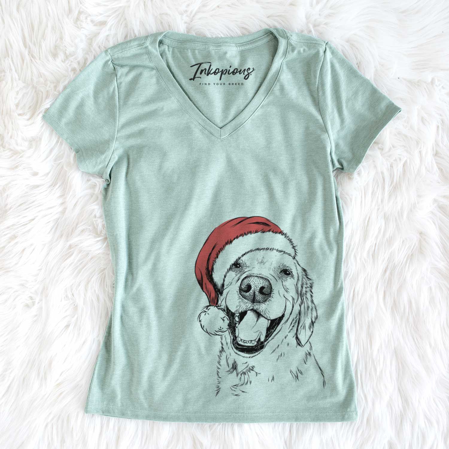Santa Spanky the Golden Retriever - Women's V-neck Shirt