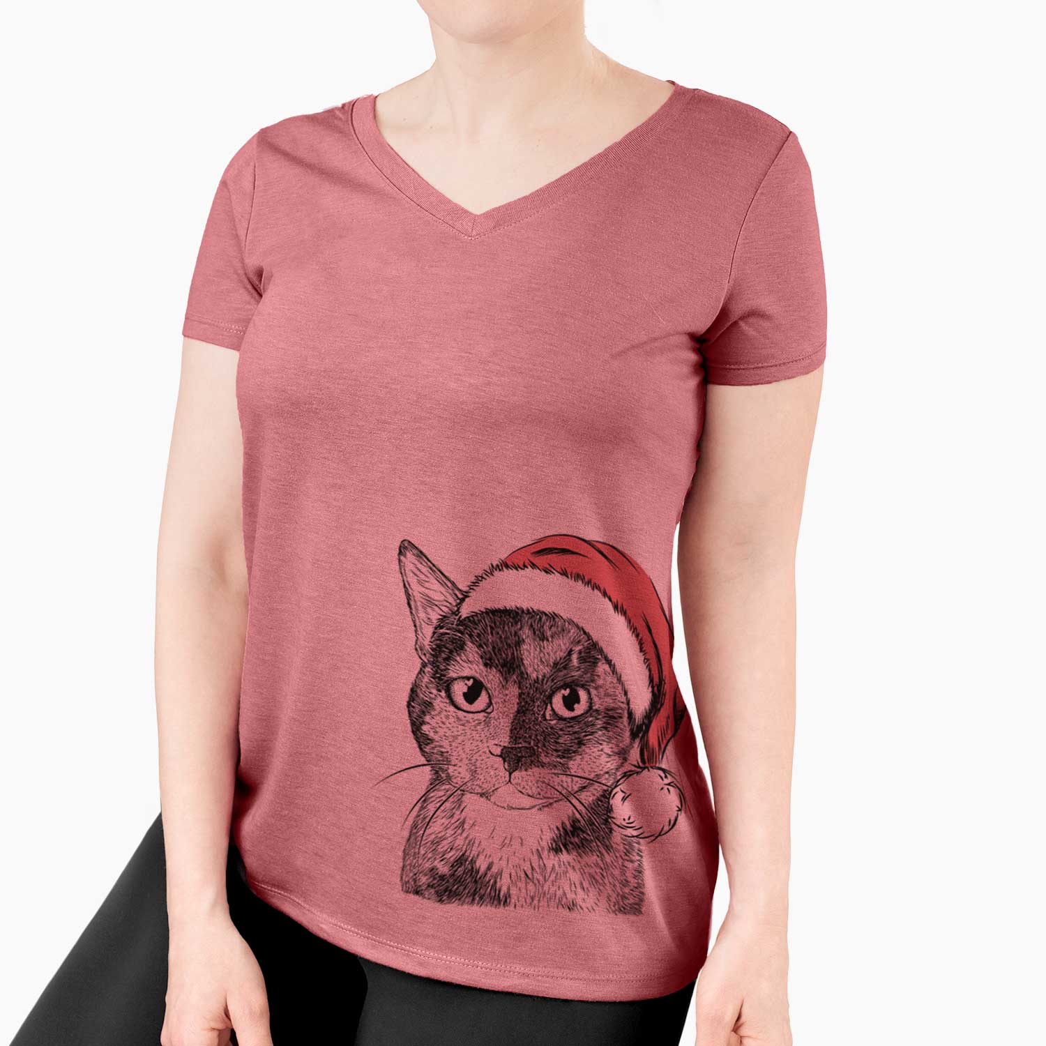 Santa Spooky Kitty the Tortoiseshell Cat - Women's V-neck Shirt