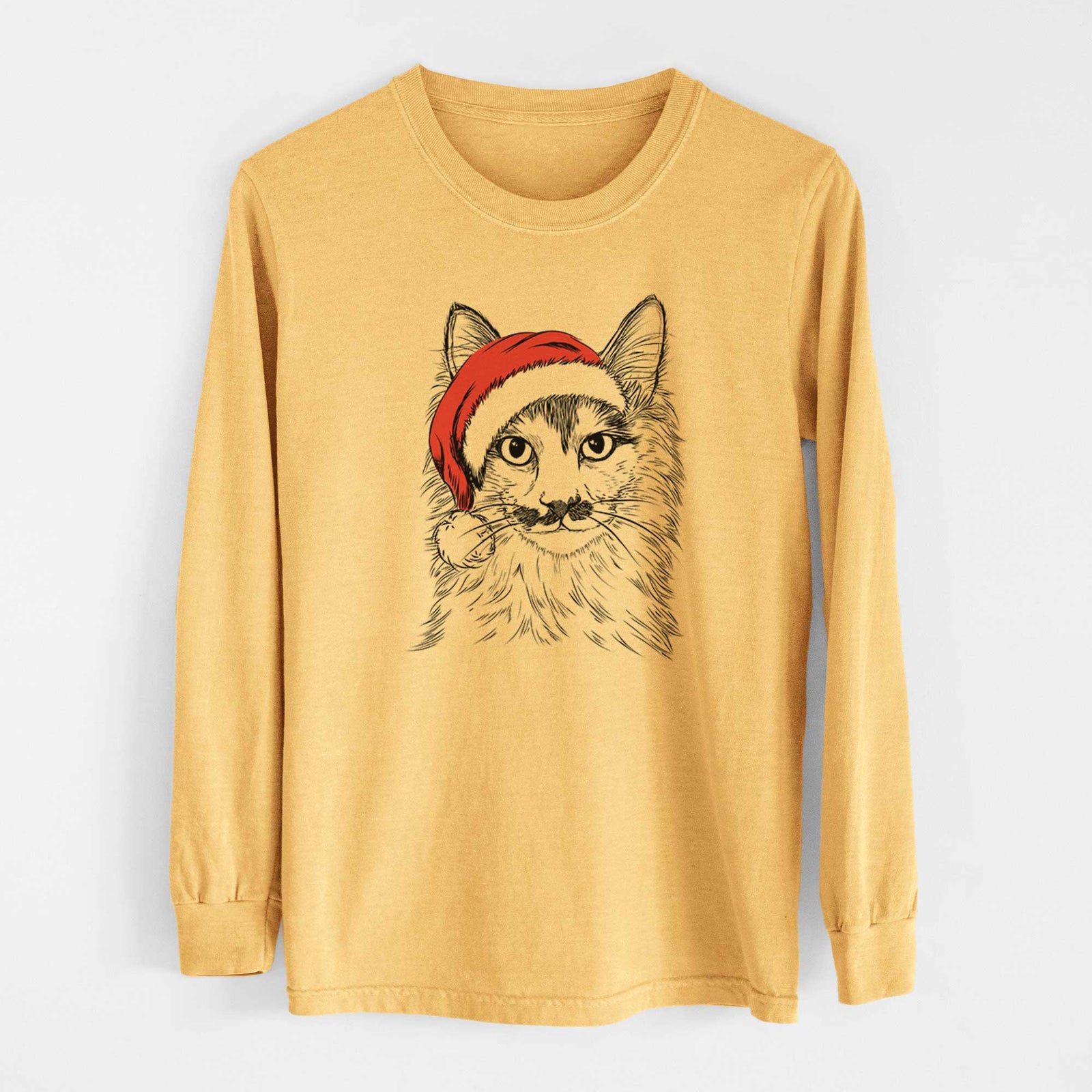 Santa Stache the Longhaired Mustard Cat - Heavyweight 100% Cotton Long Sleeve