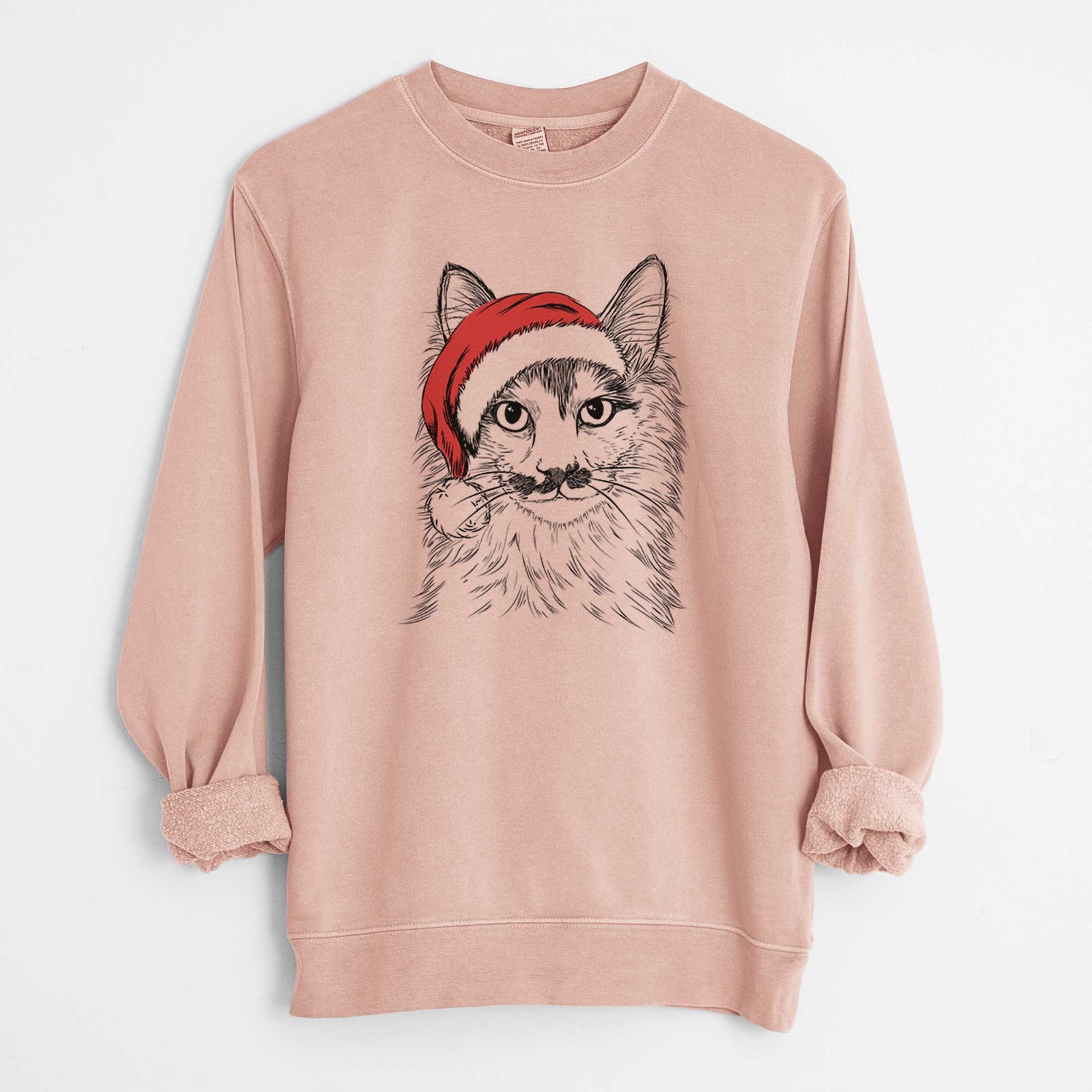 Santa Stache the Longhaired Mustard Cat - Unisex Pigment Dyed Crew Sweatshirt