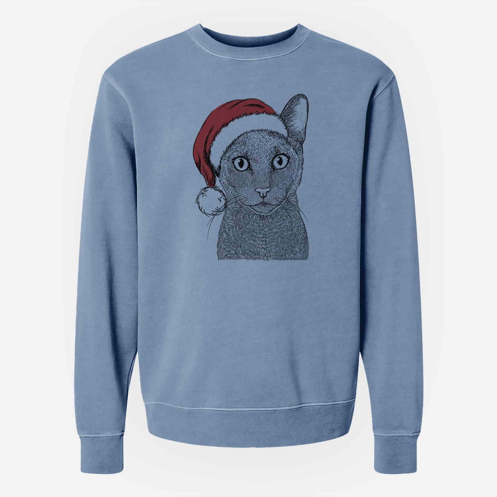 Santa Stanley the Russian Blue Cat - Unisex Pigment Dyed Crew Sweatshirt