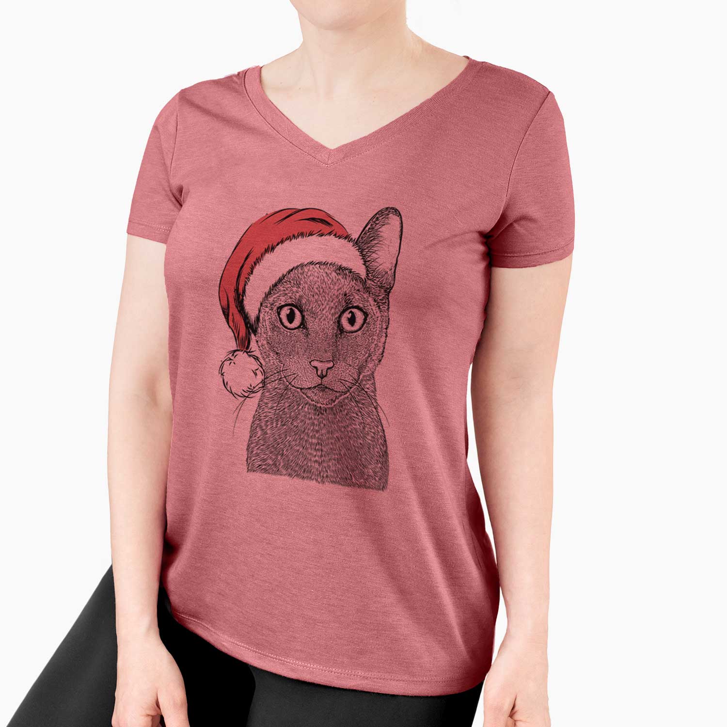 Santa Stanley the Russian Blue Cat - Women's V-neck Shirt