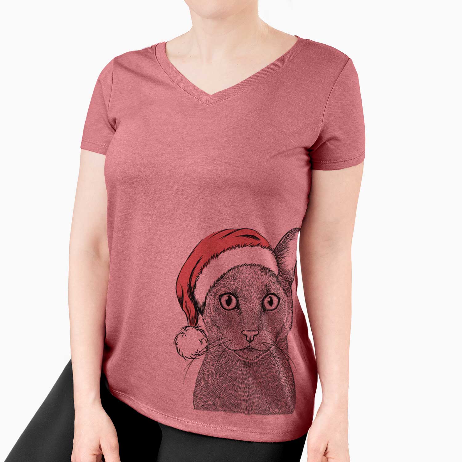Santa Stanley the Russian Blue Cat - Women's V-neck Shirt