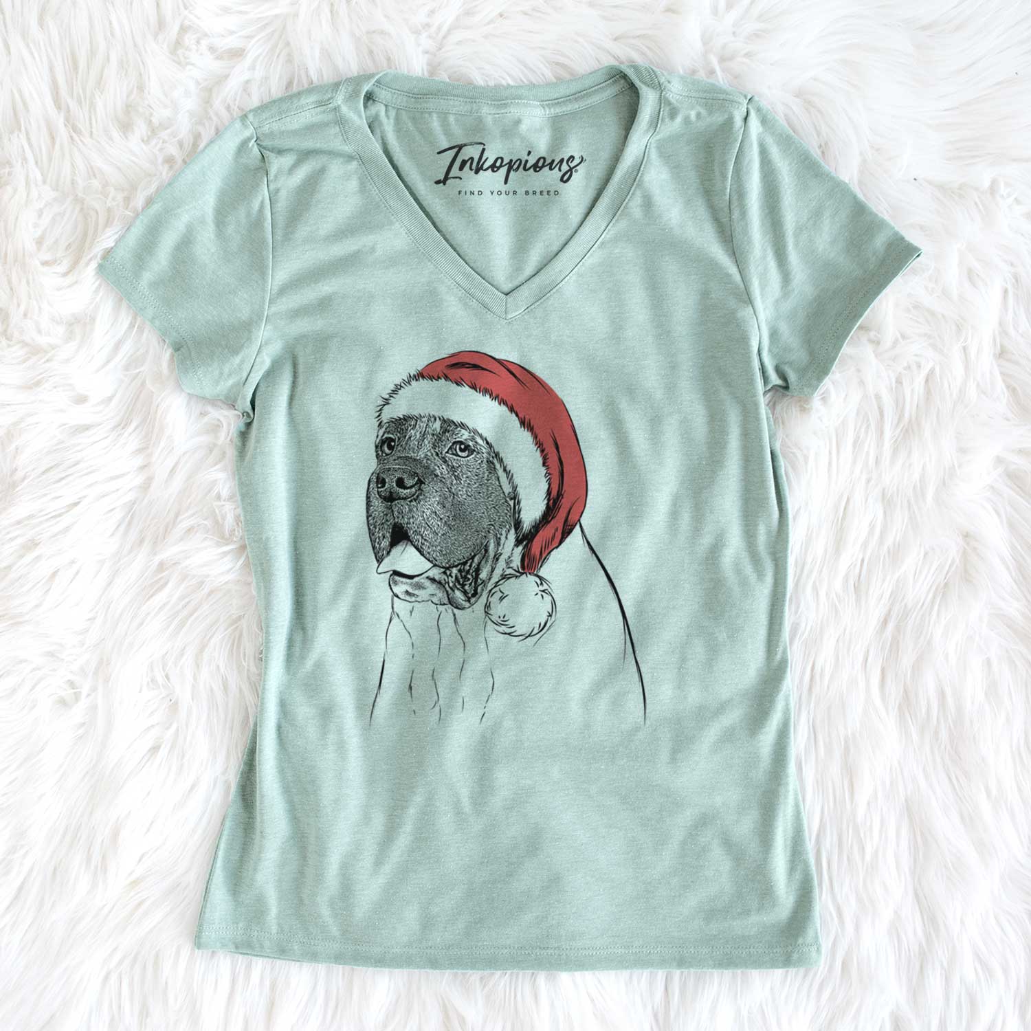 Santa Sterling the English Mastiff - Women's V-neck Shirt