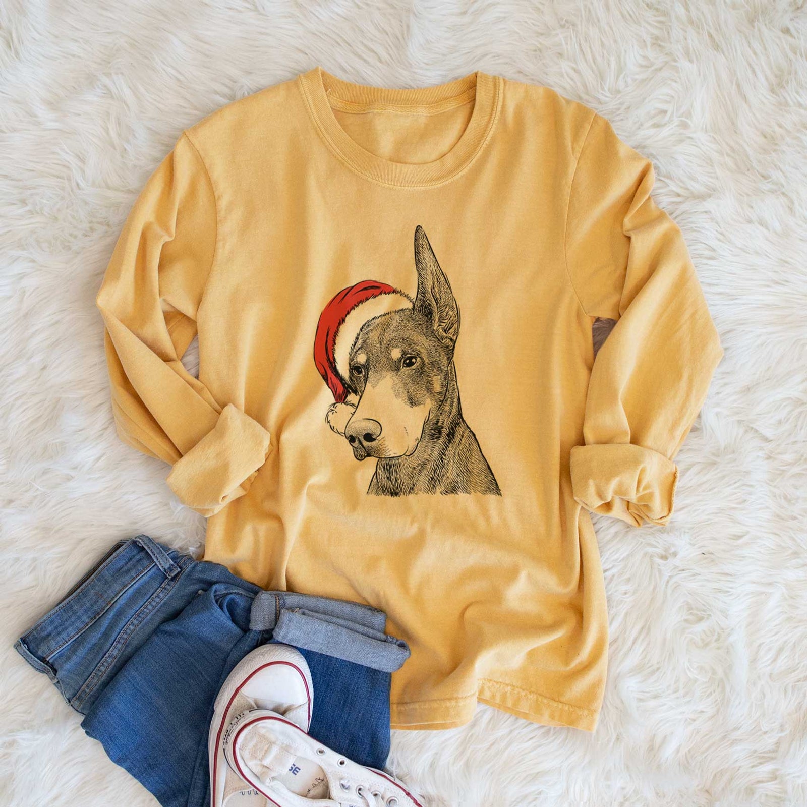 Santa Sunny the Doberman Pinscher - Heavyweight 100% Cotton Long Sleeve