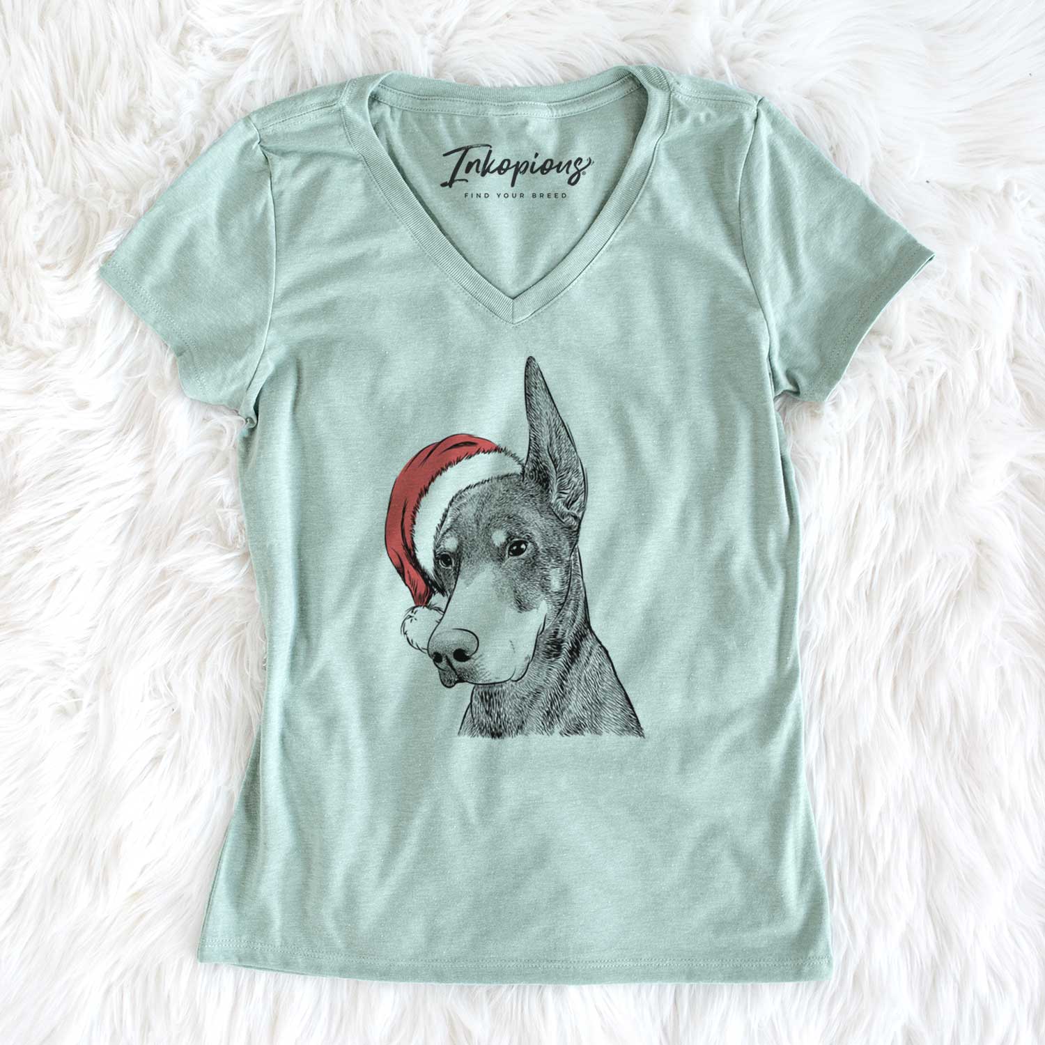 Santa Sunny the Doberman Pinscher - Women's V-neck Shirt