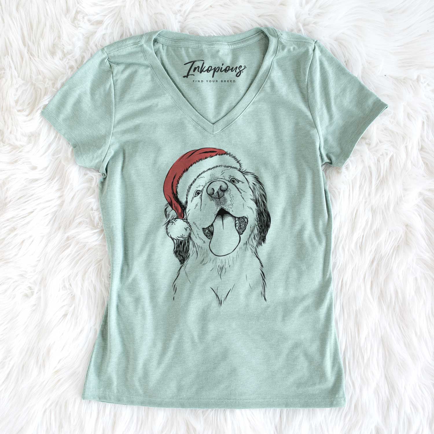 Santa Sven the Double Merle Spaniel Aussie Mix - Women's V-neck Shirt