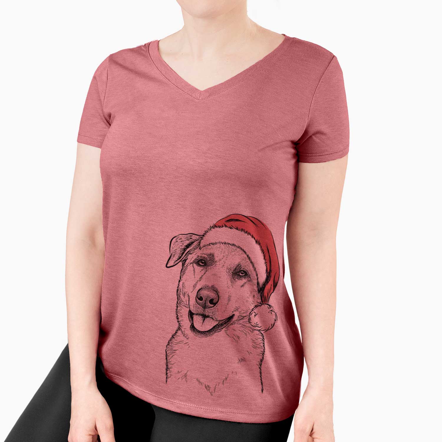 Santa Sydney the Great Pyrenees Australian Shepherd Mix - Women's V-neck Shirt