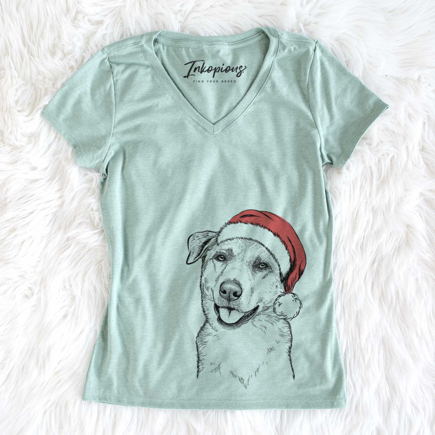Santa Sydney the Great Pyrenees Australian Shepherd Mix - Women's V-neck Shirt