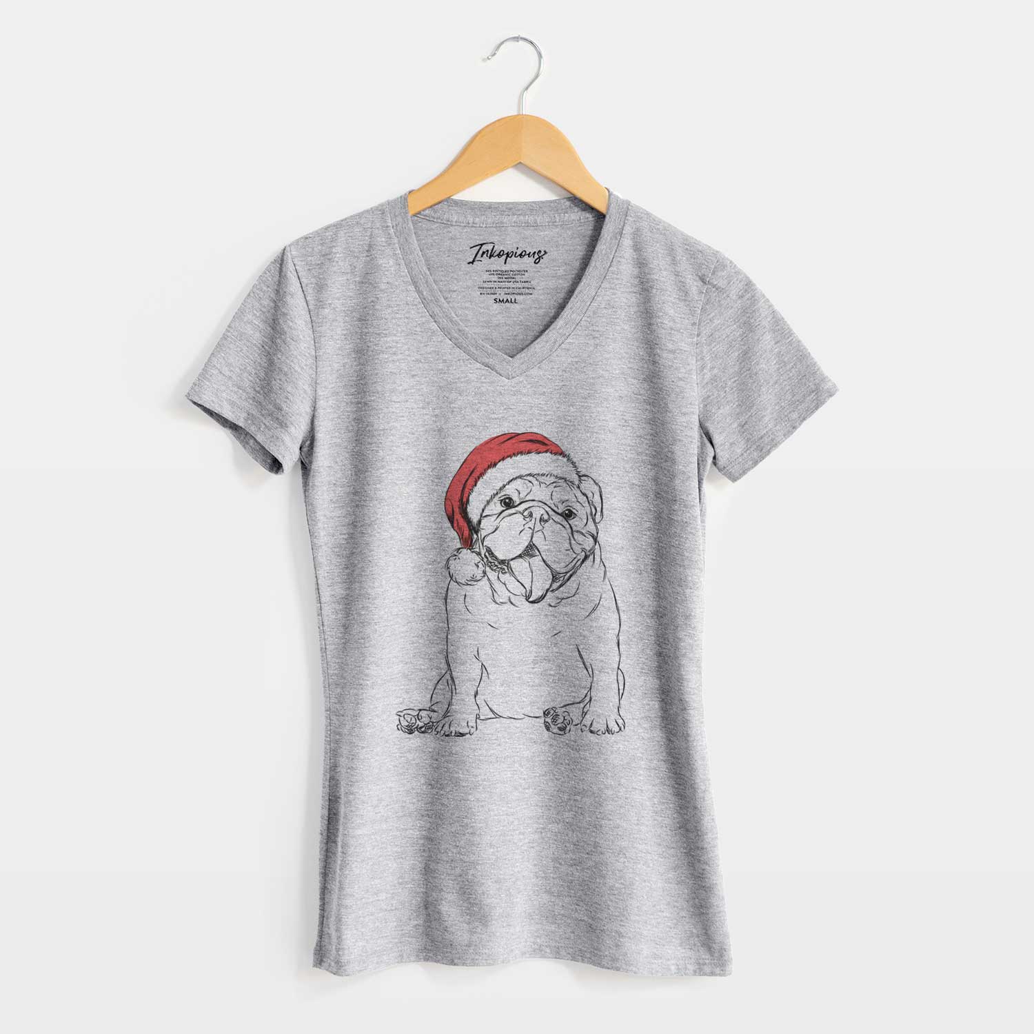Santa Tank the English Bulldog - Women's V-neck Shirt