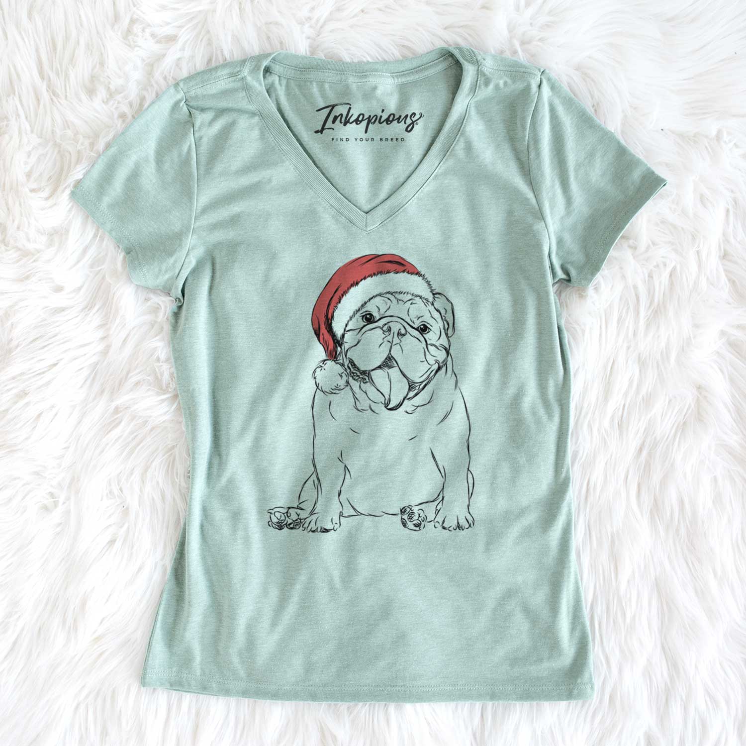 Santa Tank the English Bulldog - Women's V-neck Shirt