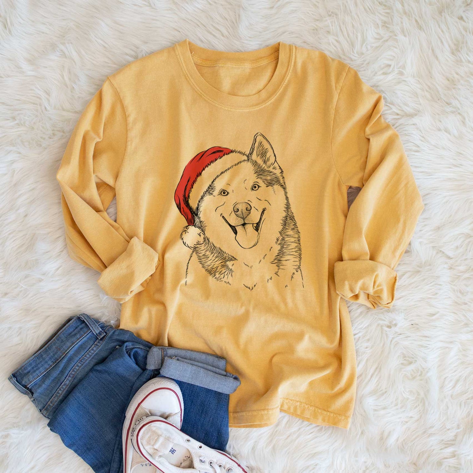 Santa Teak the Siberian Husky - Heavyweight 100% Cotton Long Sleeve