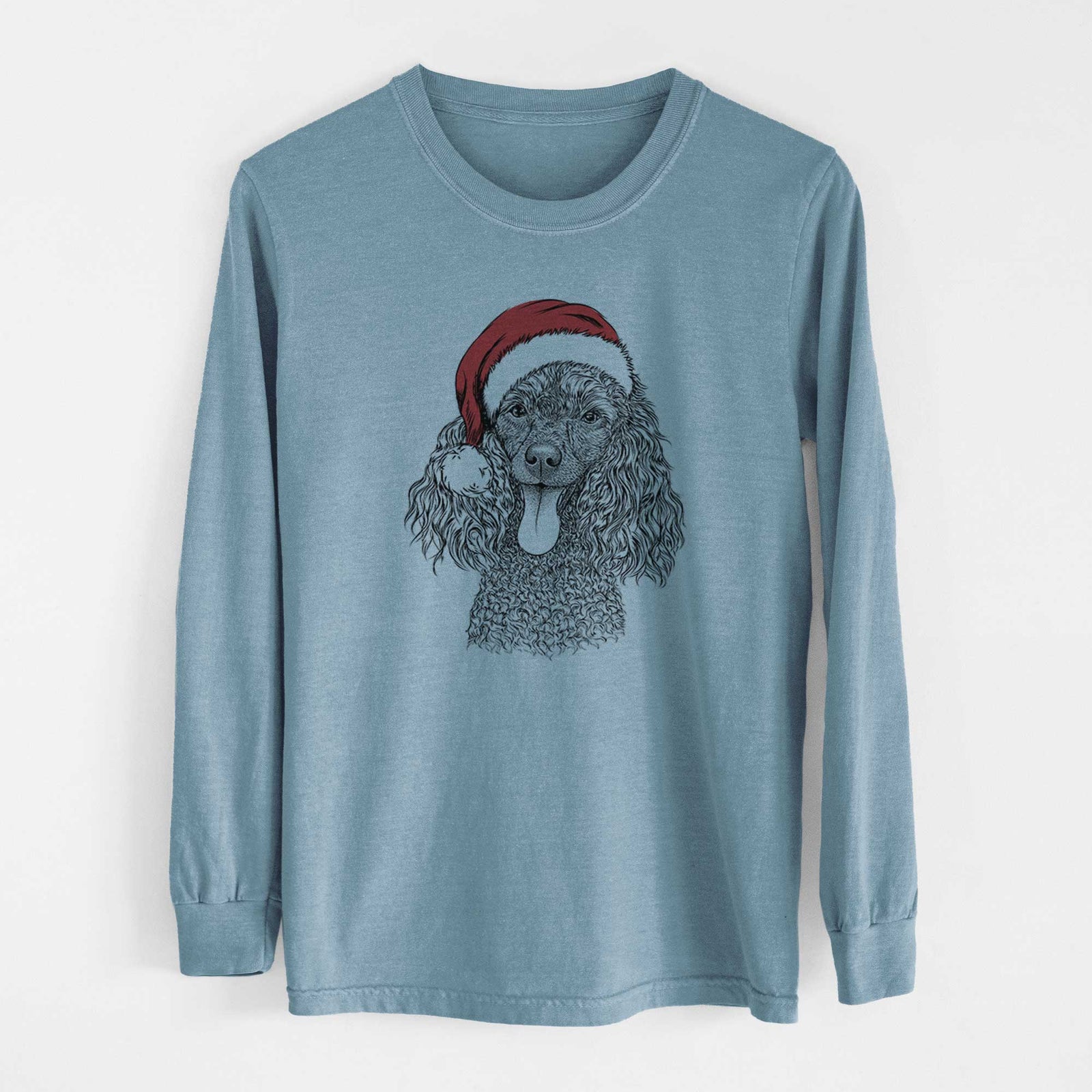 Santa Teddy the Mini Poodle - Heavyweight 100% Cotton Long Sleeve