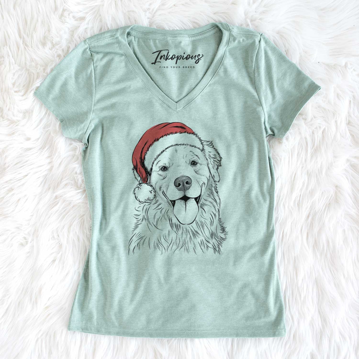 Santa Ticket the Golden Retriever - Women's V-neck Shirt