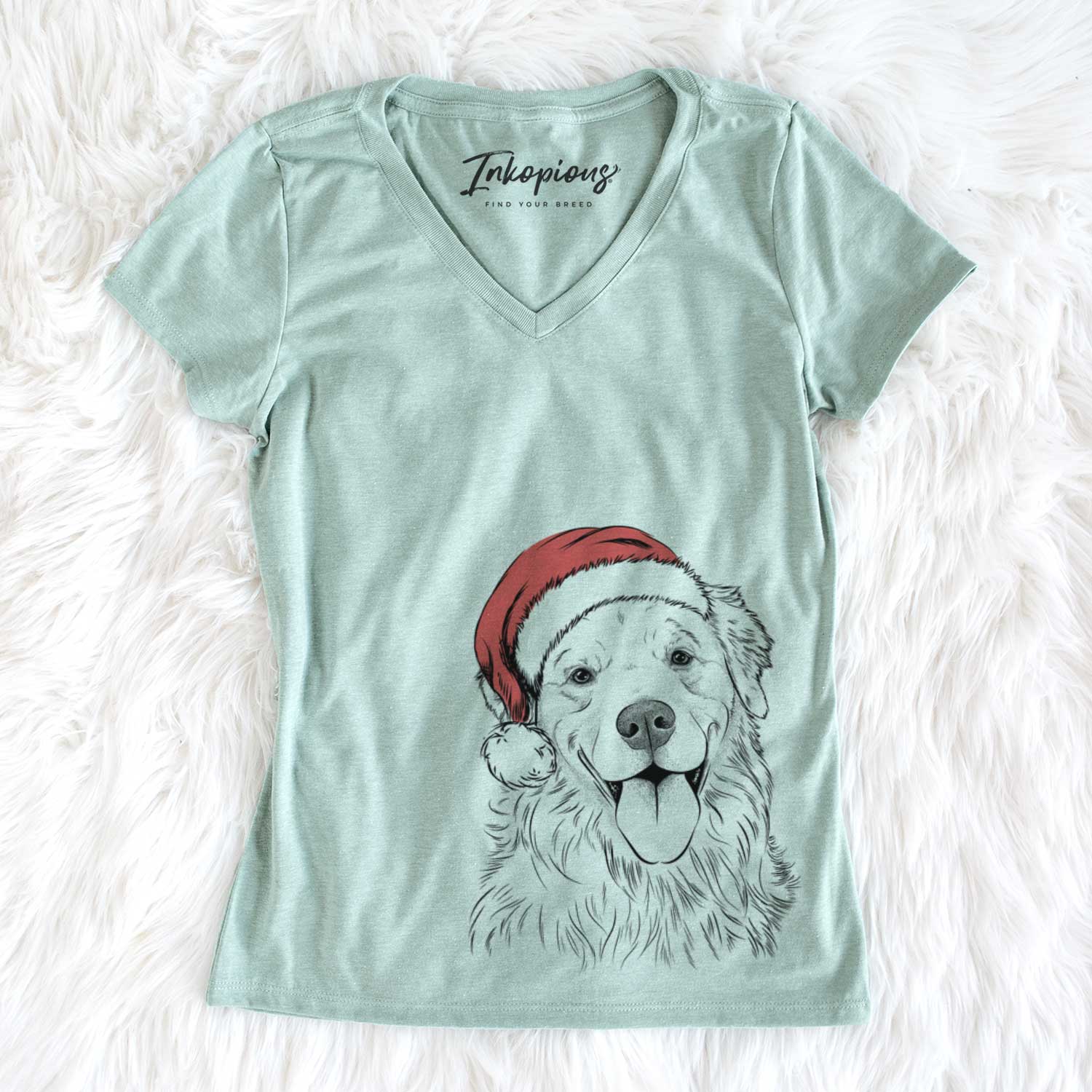 Santa Ticket the Golden Retriever - Women's V-neck Shirt
