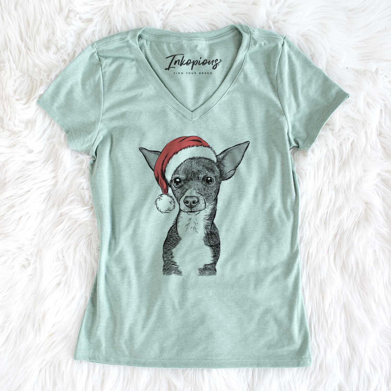 Santa Tiny Archie the Mixed Breed - Women's V-neck Shirt
