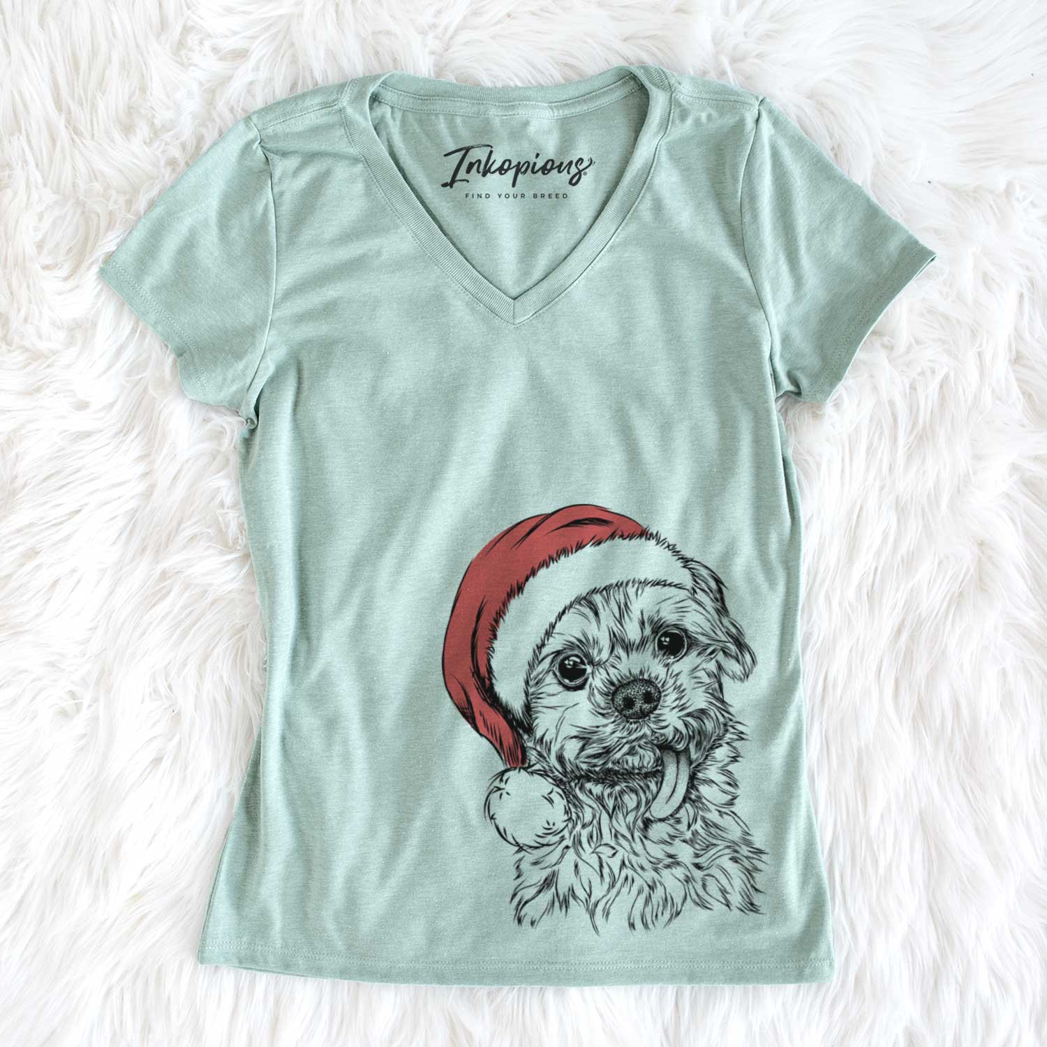 Santa Tiny Titan the Shih Tzu - Women's V-neck Shirt