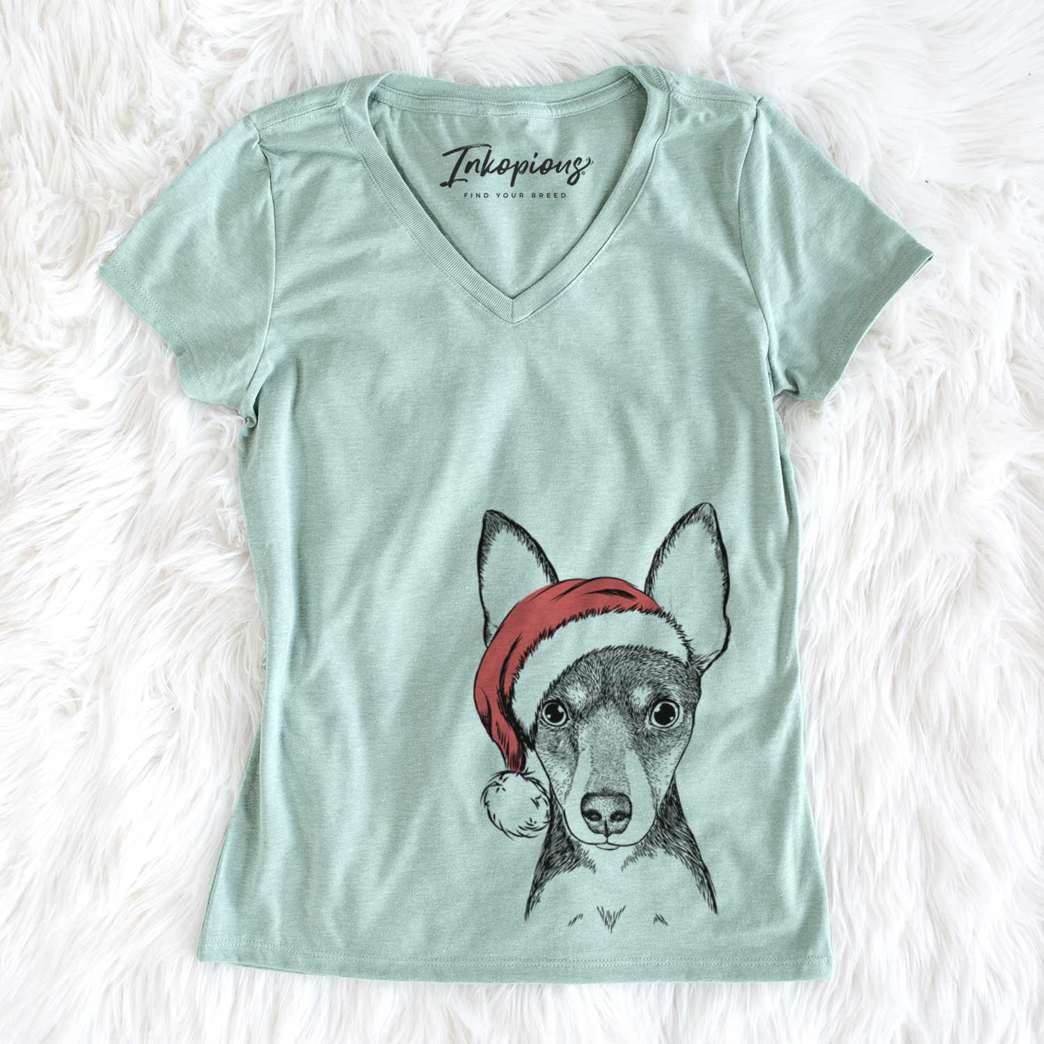 Santa Tiny the Toy Fox Terrier - Women's V-neck Shirt