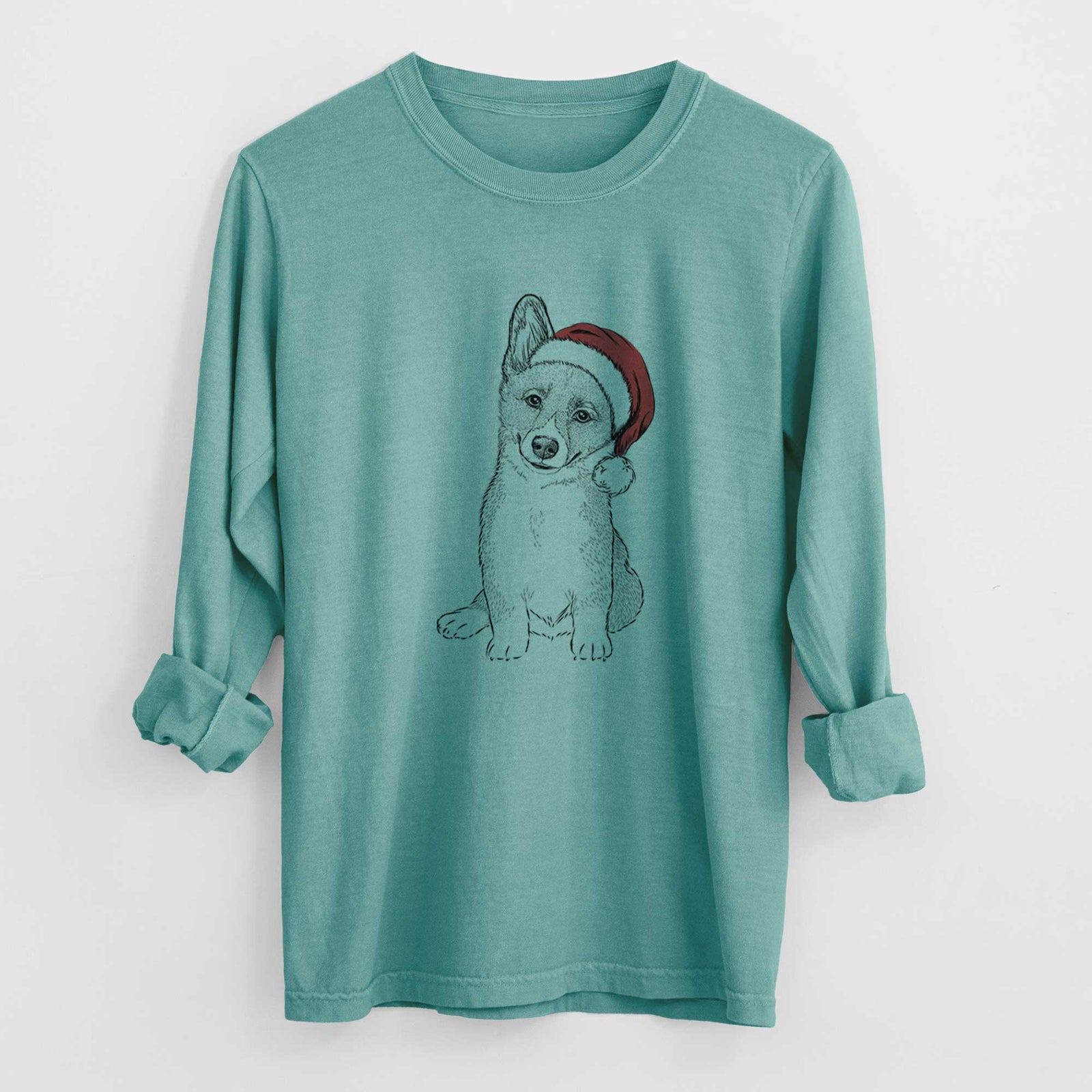 Santa Toby the Corgi Puppy - Heavyweight 100% Cotton Long Sleeve