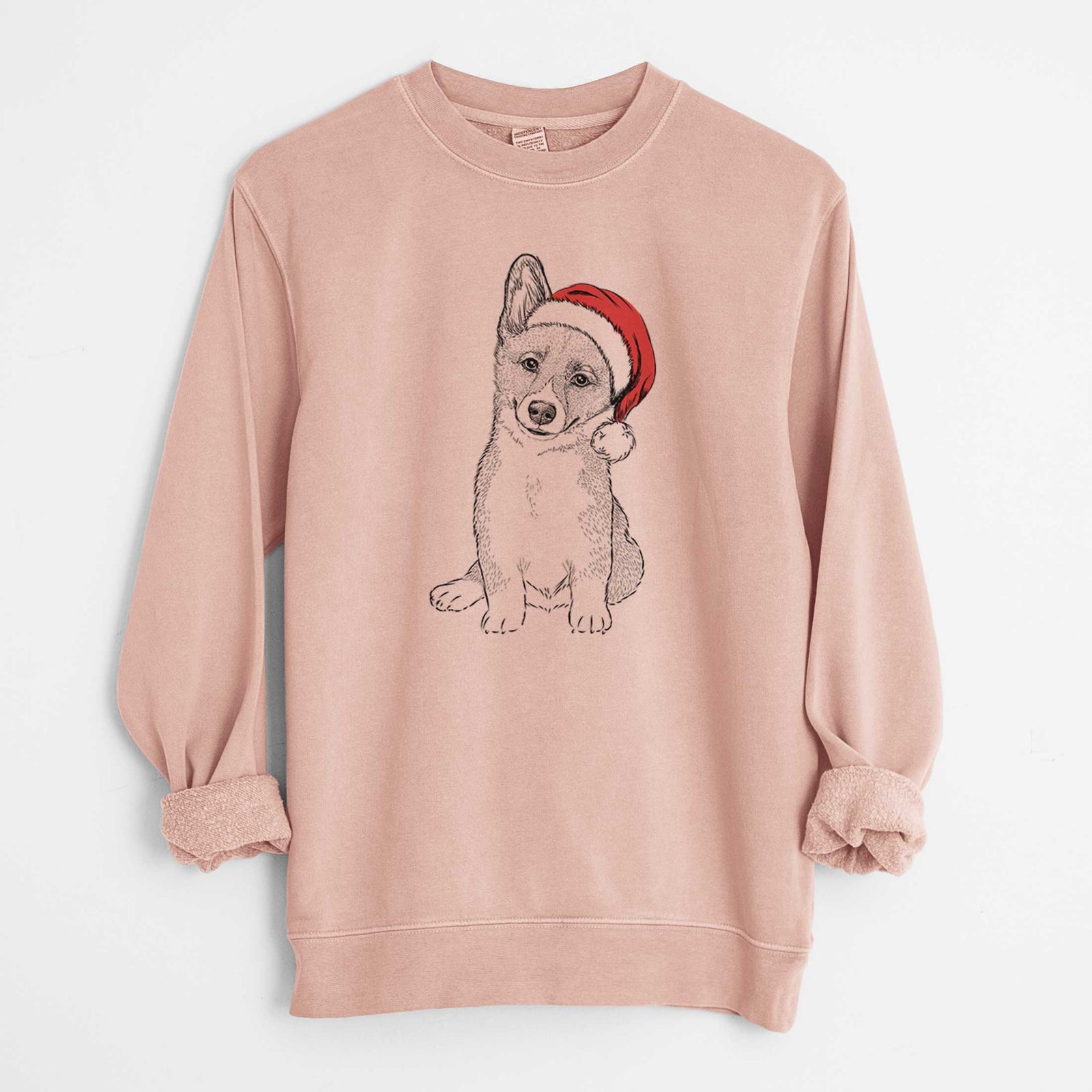 Santa Toby the Corgi Puppy - Unisex Pigment Dyed Crew Sweatshirt