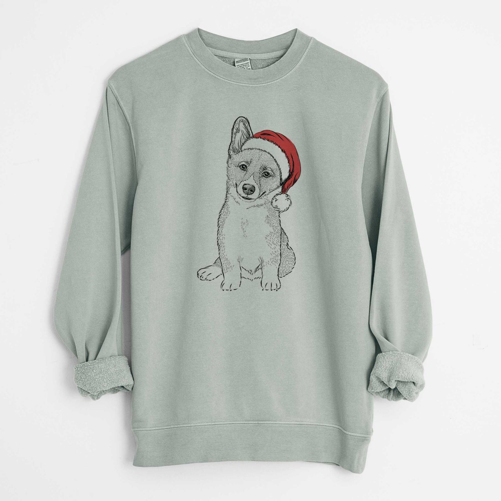 Santa Toby the Corgi Puppy - Unisex Pigment Dyed Crew Sweatshirt