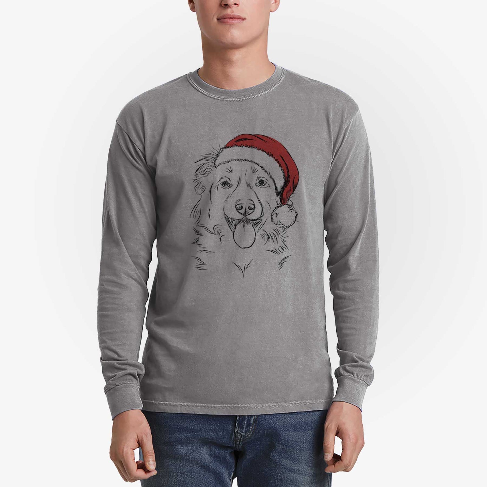 Santa Tucker the Collie Shepherd - Heavyweight 100% Cotton Long Sleeve