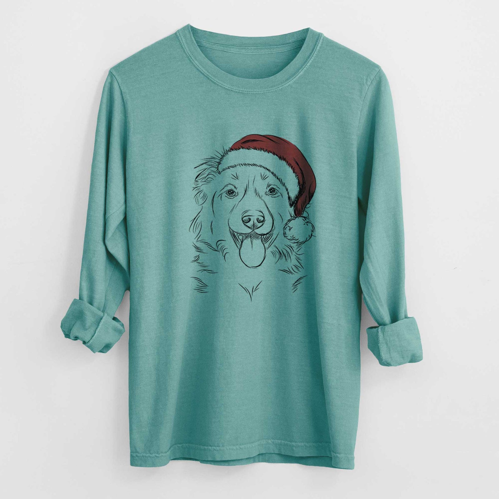 Santa Tucker the Collie Shepherd - Heavyweight 100% Cotton Long Sleeve