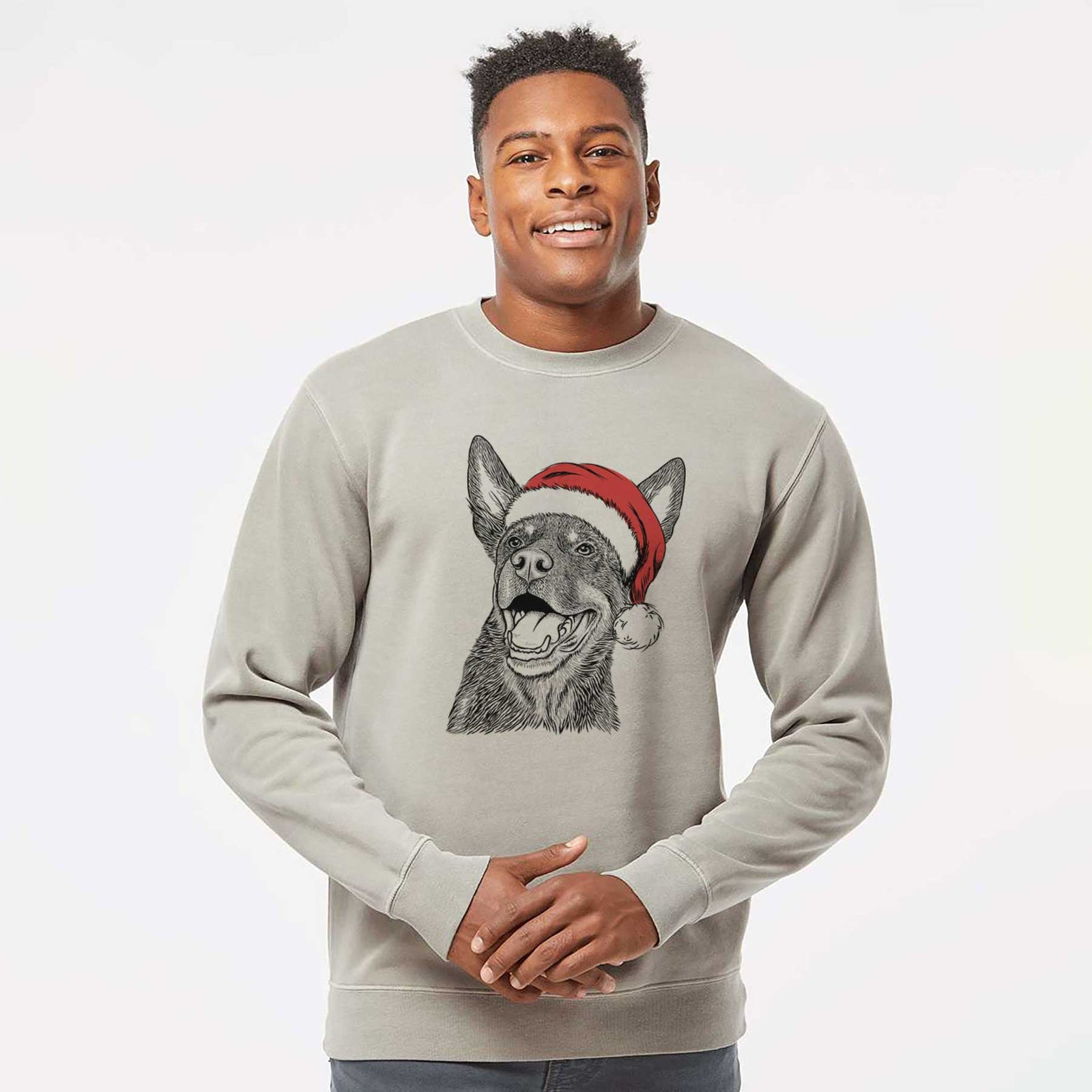 Santa Tucker the Australian Kelpie - Unisex Pigment Dyed Crew Sweatshirt