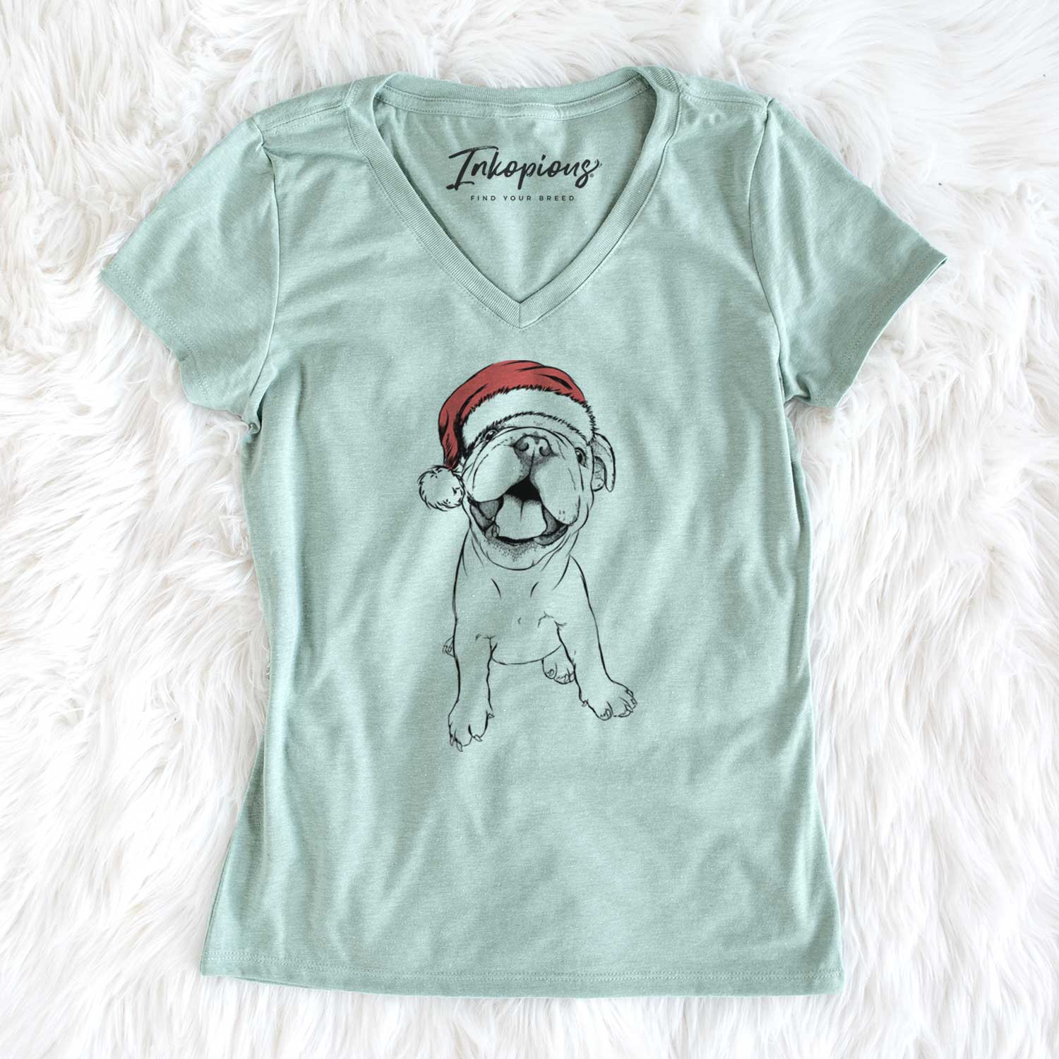 Santa Tyke the English Bulldog - Women's V-neck Shirt